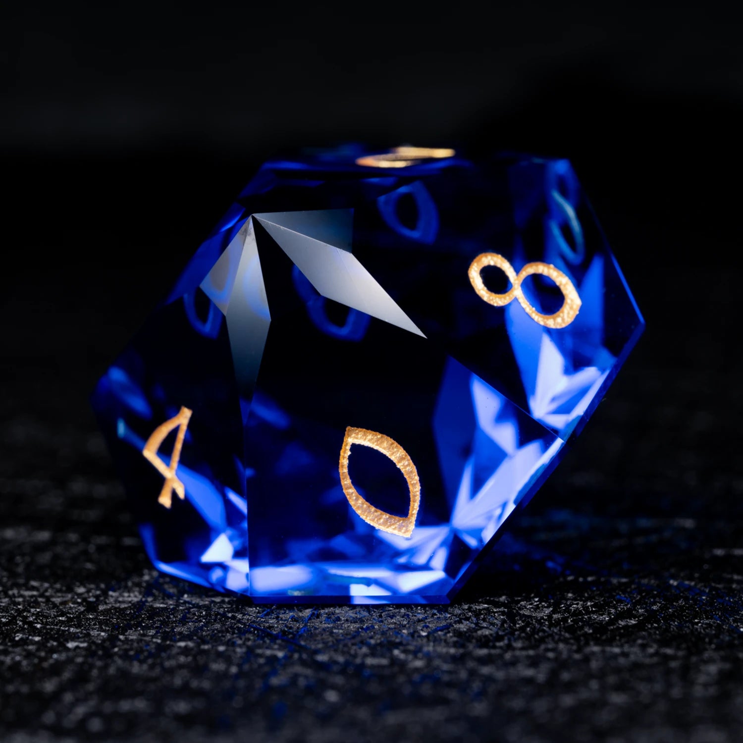 Blue Multi-faceted Prism Glass Engraved Dice Set - DragonStone