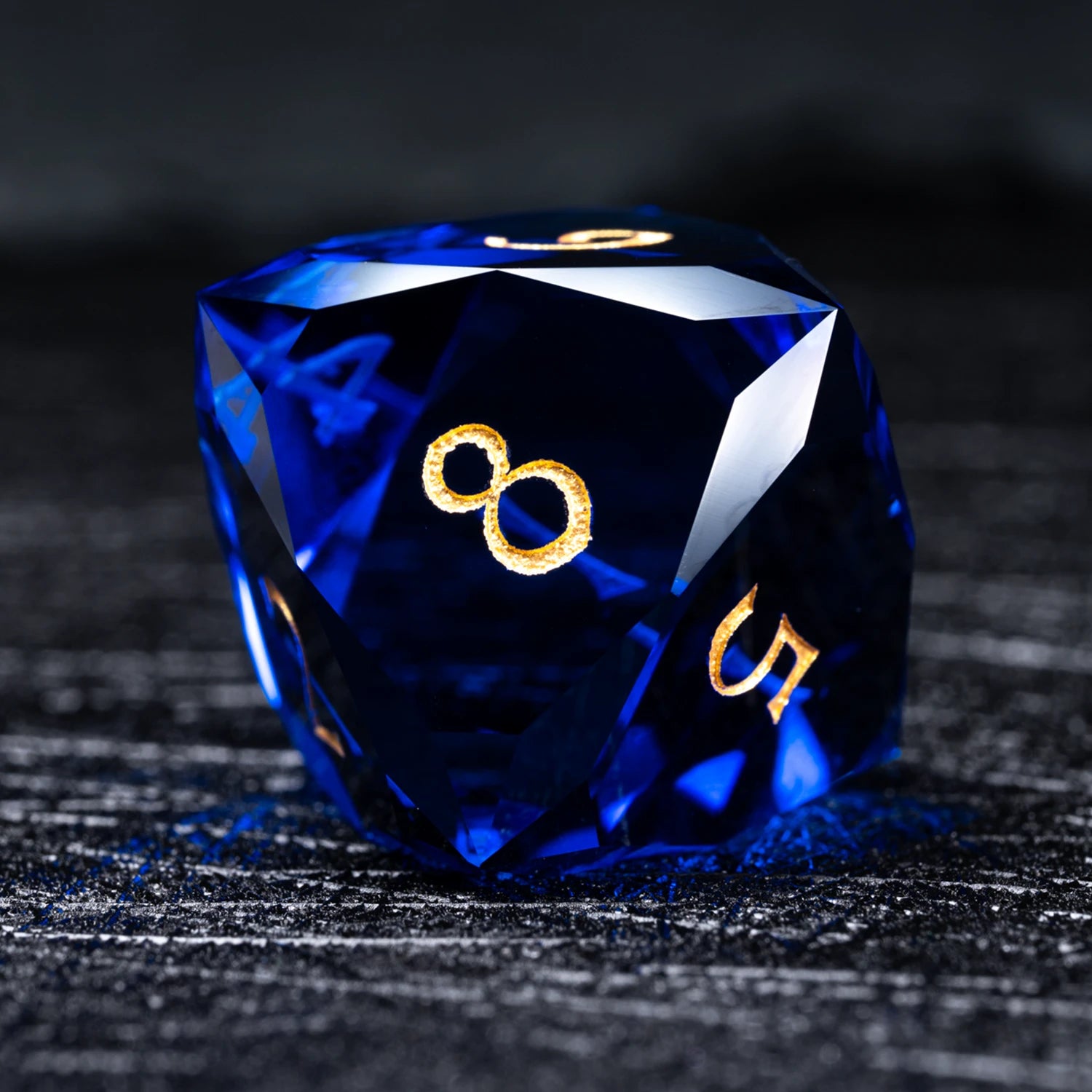 Blue Multi-faceted Prism Glass Engraved Dice Set - DragonStone