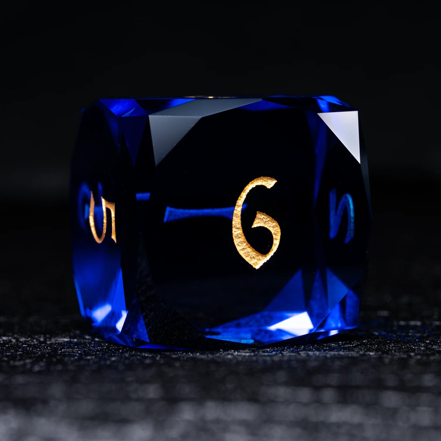 Blue Multi-faceted Prism Glass Engraved Dice Set - DragonStone