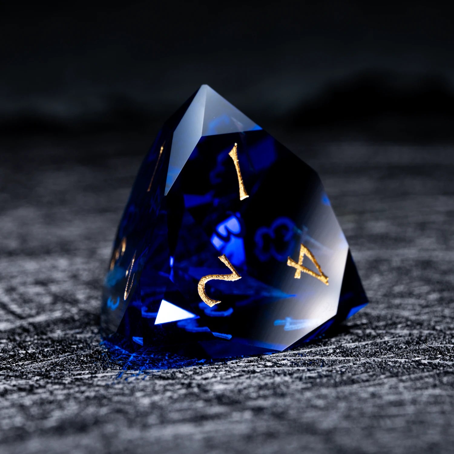 Blue Multi-faceted Prism Glass Engraved Dice Set - DragonStone