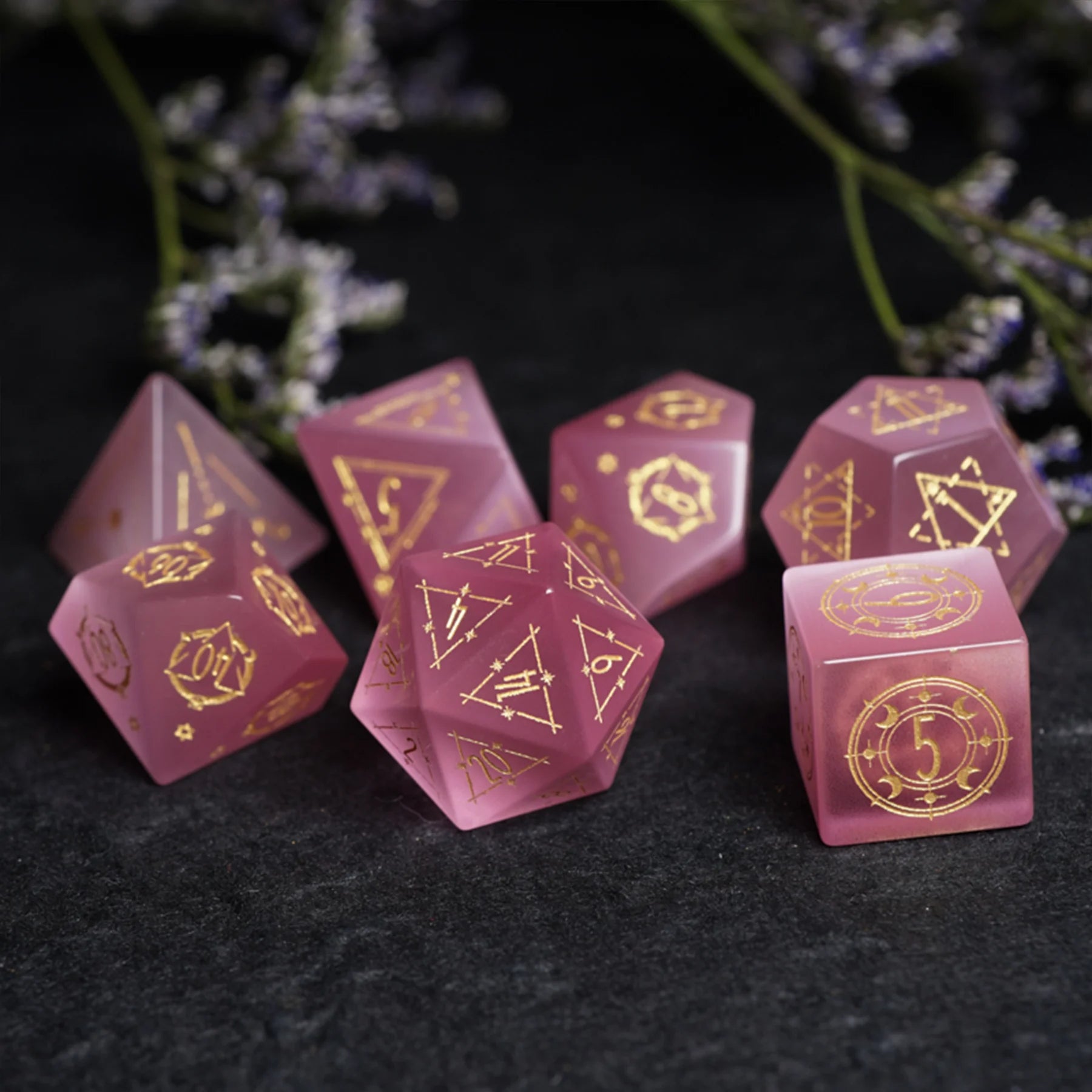 Celestial Palace · Glow of Love · Pink Cat’s Eye Dice Set