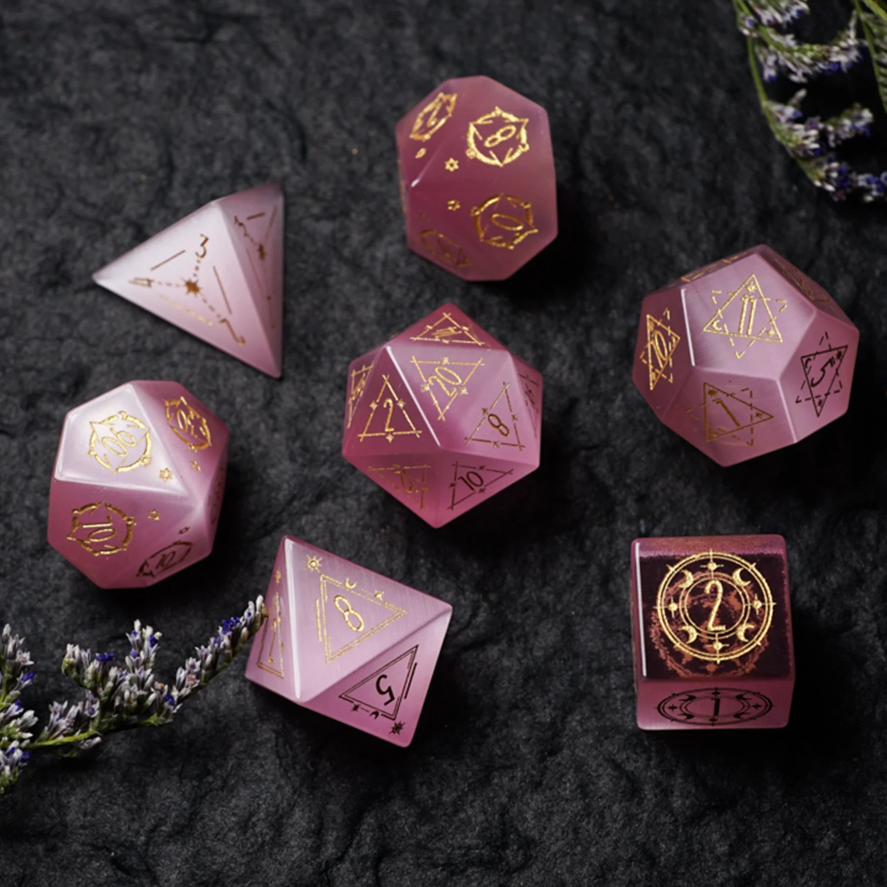 Celestial Palace · Glow of Love · Pink Cat’s Eye Dice Set