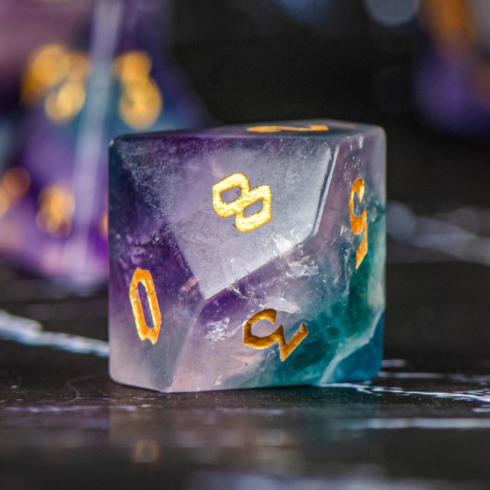 DND Colorful Fluorite Gemstone Engraved Dice Set
