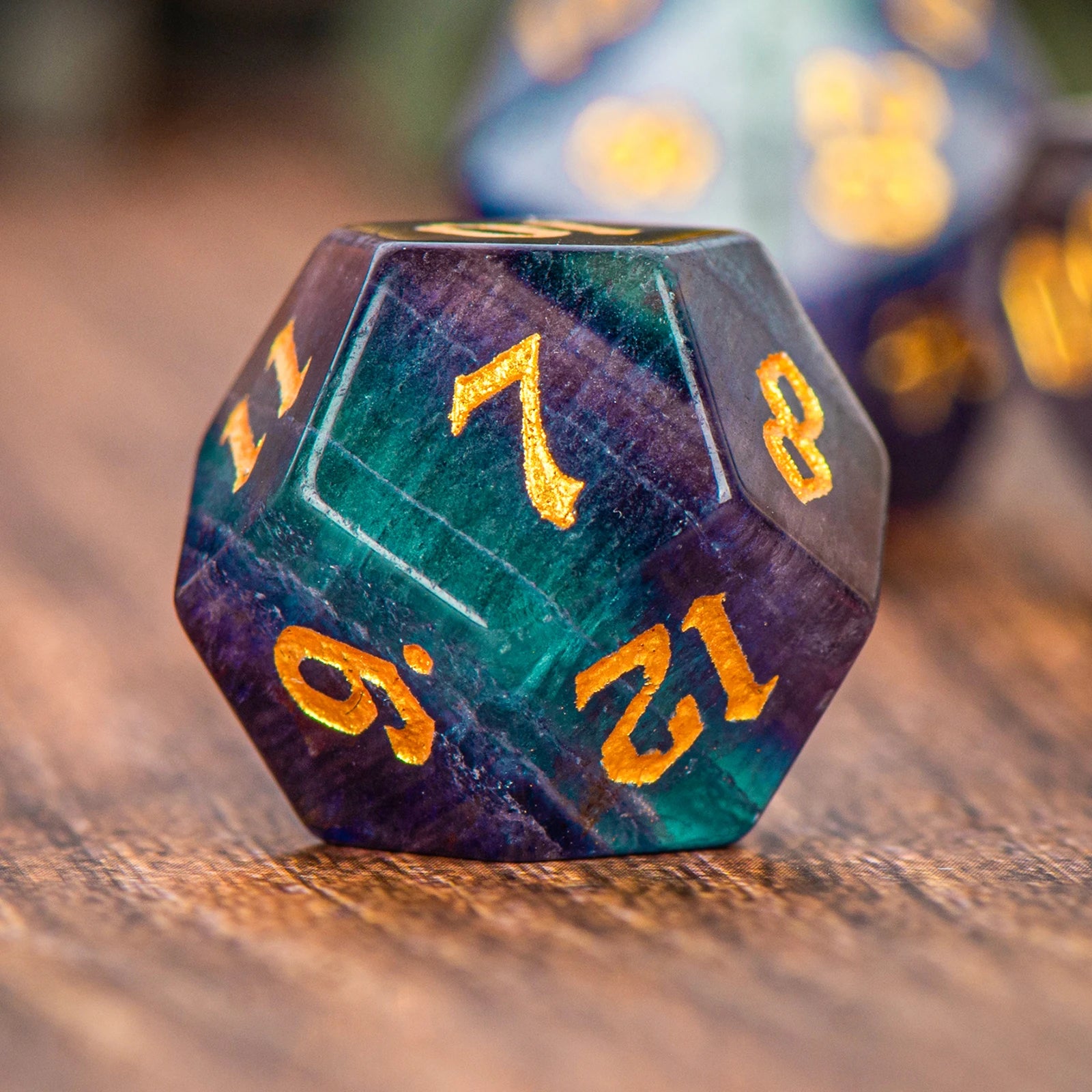 DND Colorful Fluorite Gemstone Engraved Dice Set