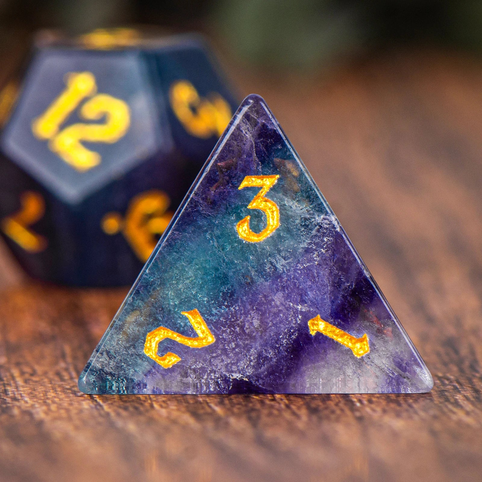 DND Colorful Fluorite Gemstone Engraved Dice Set