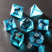 Abyssal Eye Sea Blue Zircon Engraved Glass Dice Set