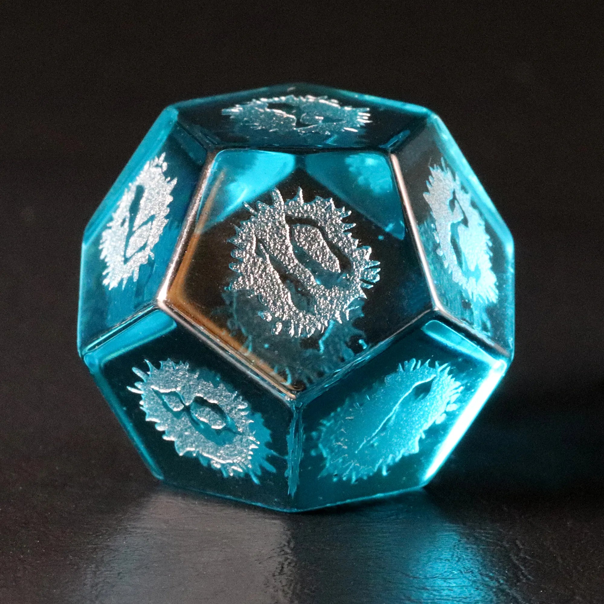 Abyssal Eye Sea Blue Zircon Engraved Glass Dice Set