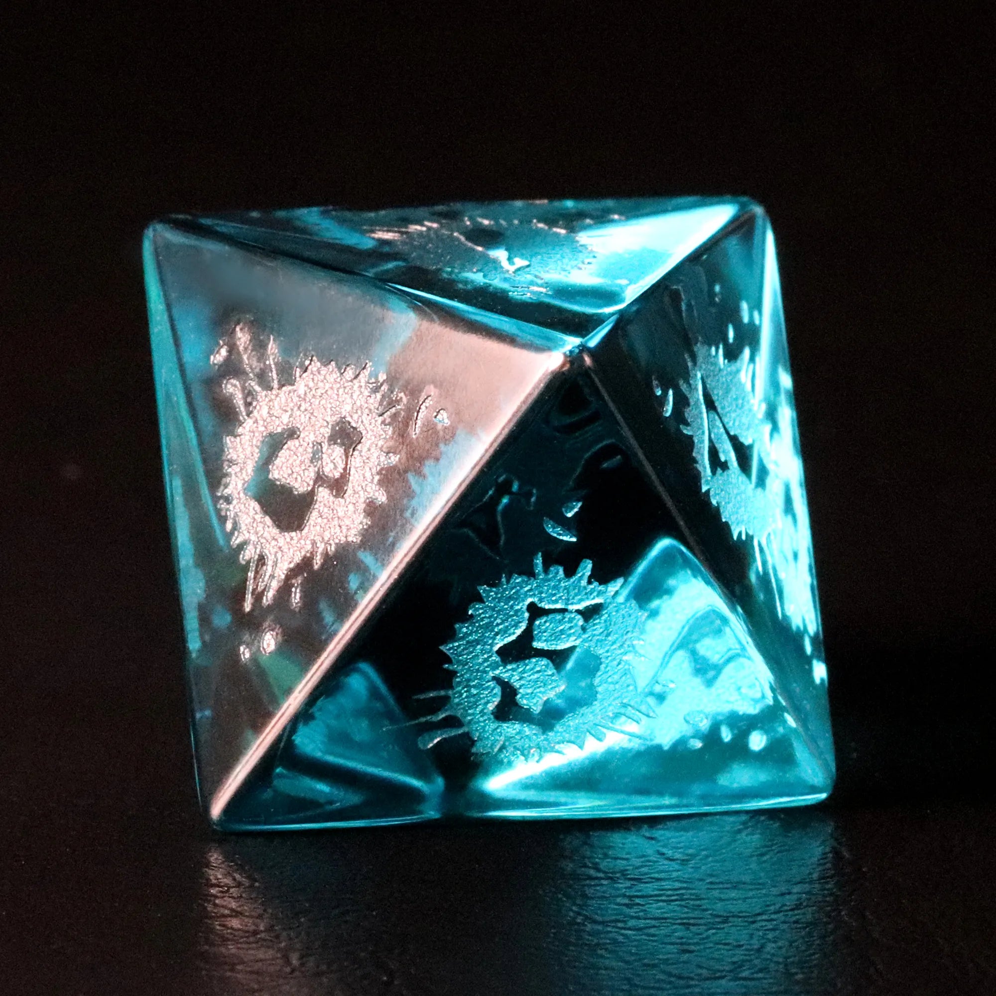 Abyssal Eye Sea Blue Zircon Engraved Glass Dice Set