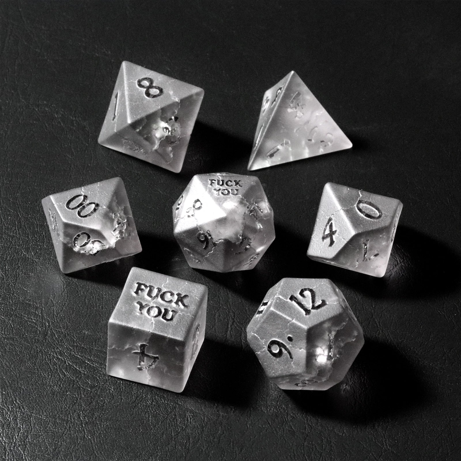 Black Lightning Zircon Engraved Glass Dice Set - DragonStone