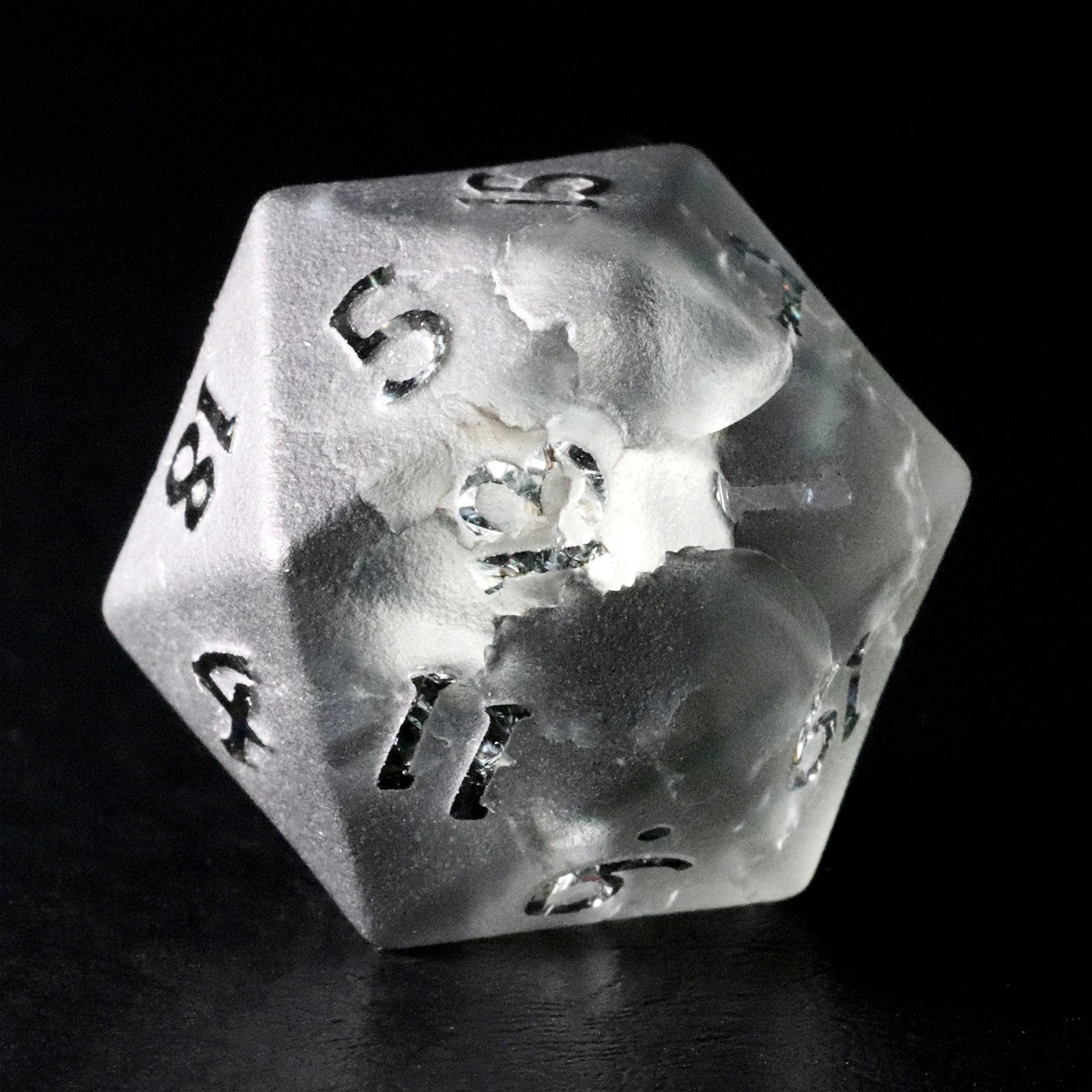 Black Lightning Zircon Engraved Glass Dice Set - DragonStone