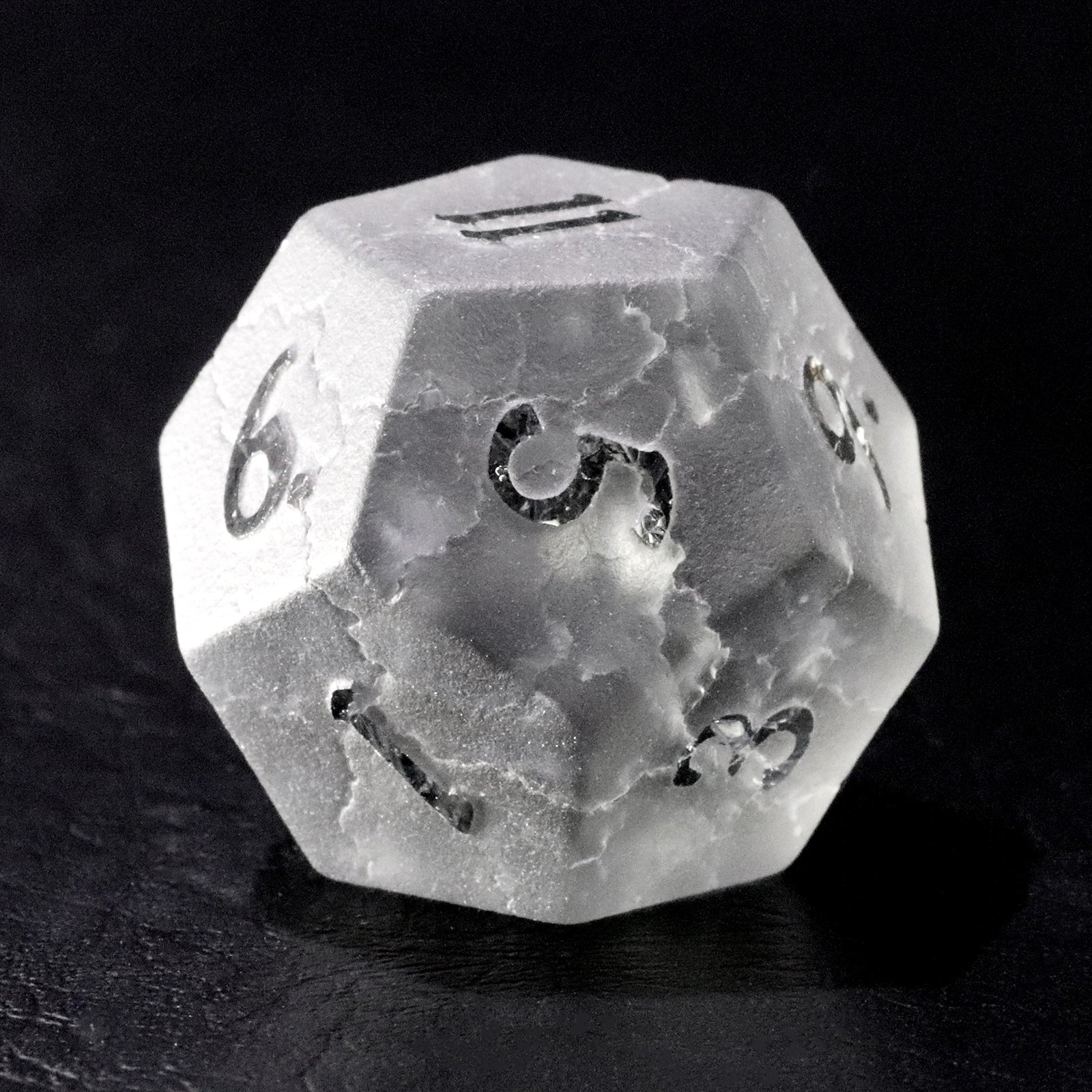 Black Lightning Zircon Engraved Glass Dice Set - DragonStone