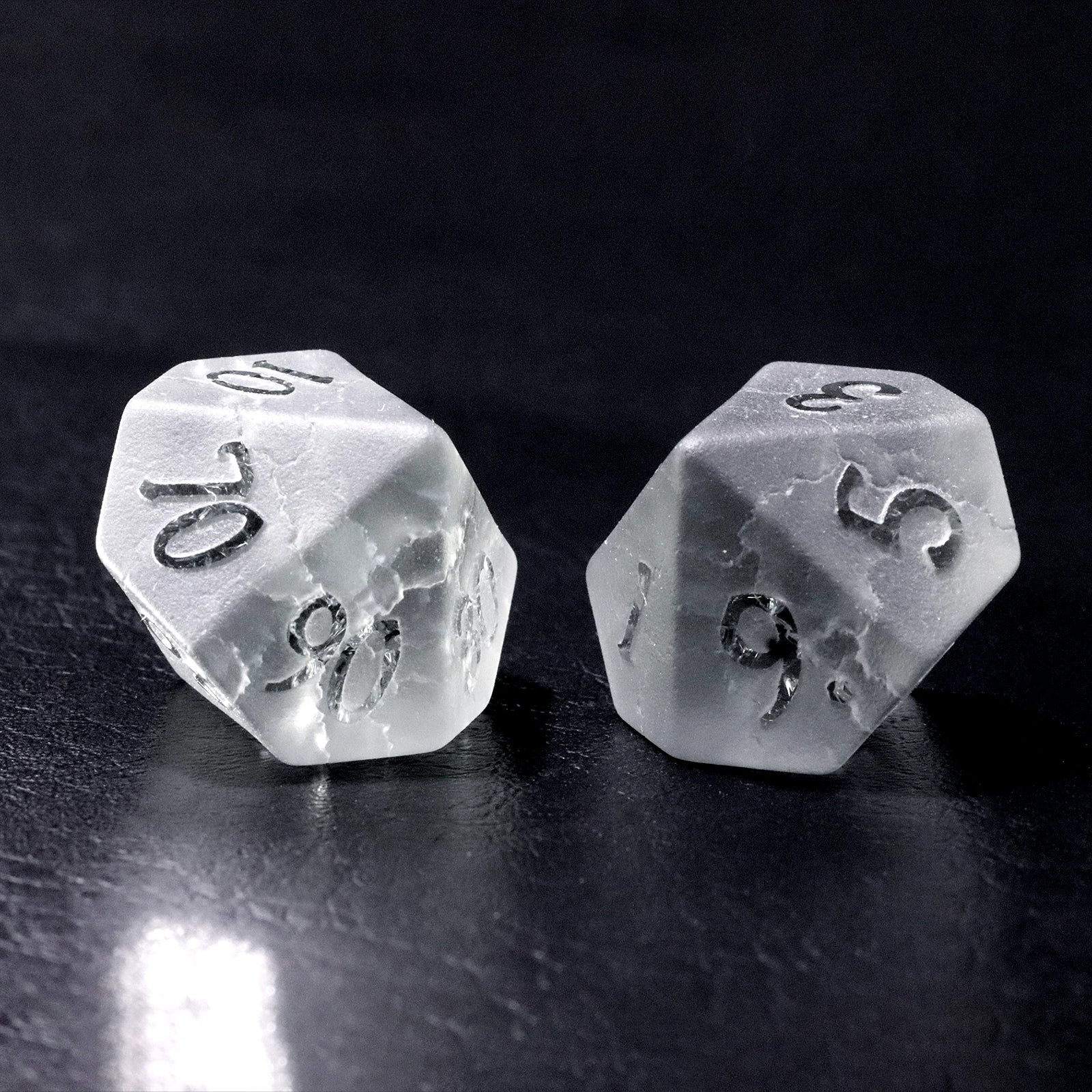 Black Lightning Zircon Engraved Glass Dice Set - DragonStone