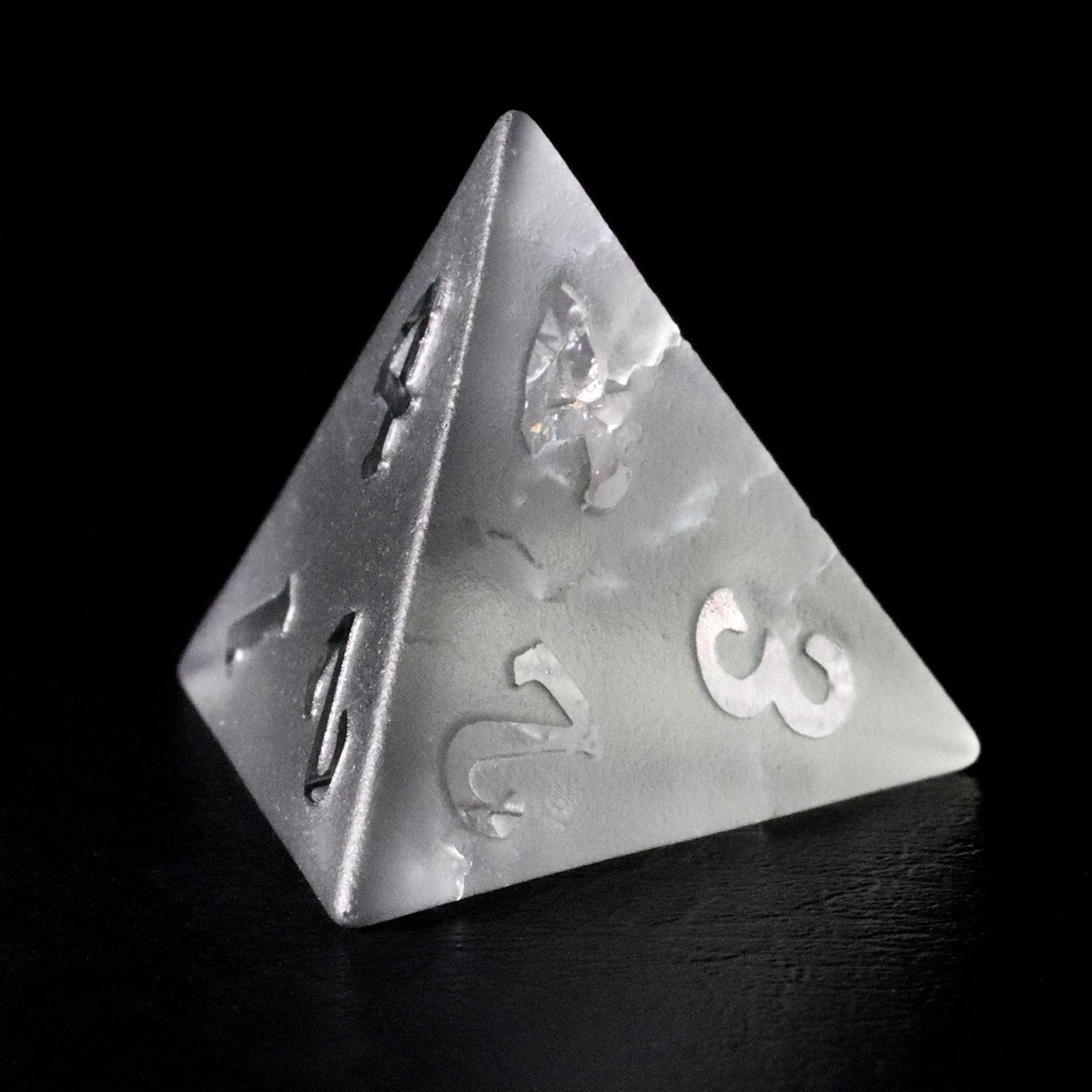 Black Lightning Zircon Engraved Glass Dice Set - DragonStone