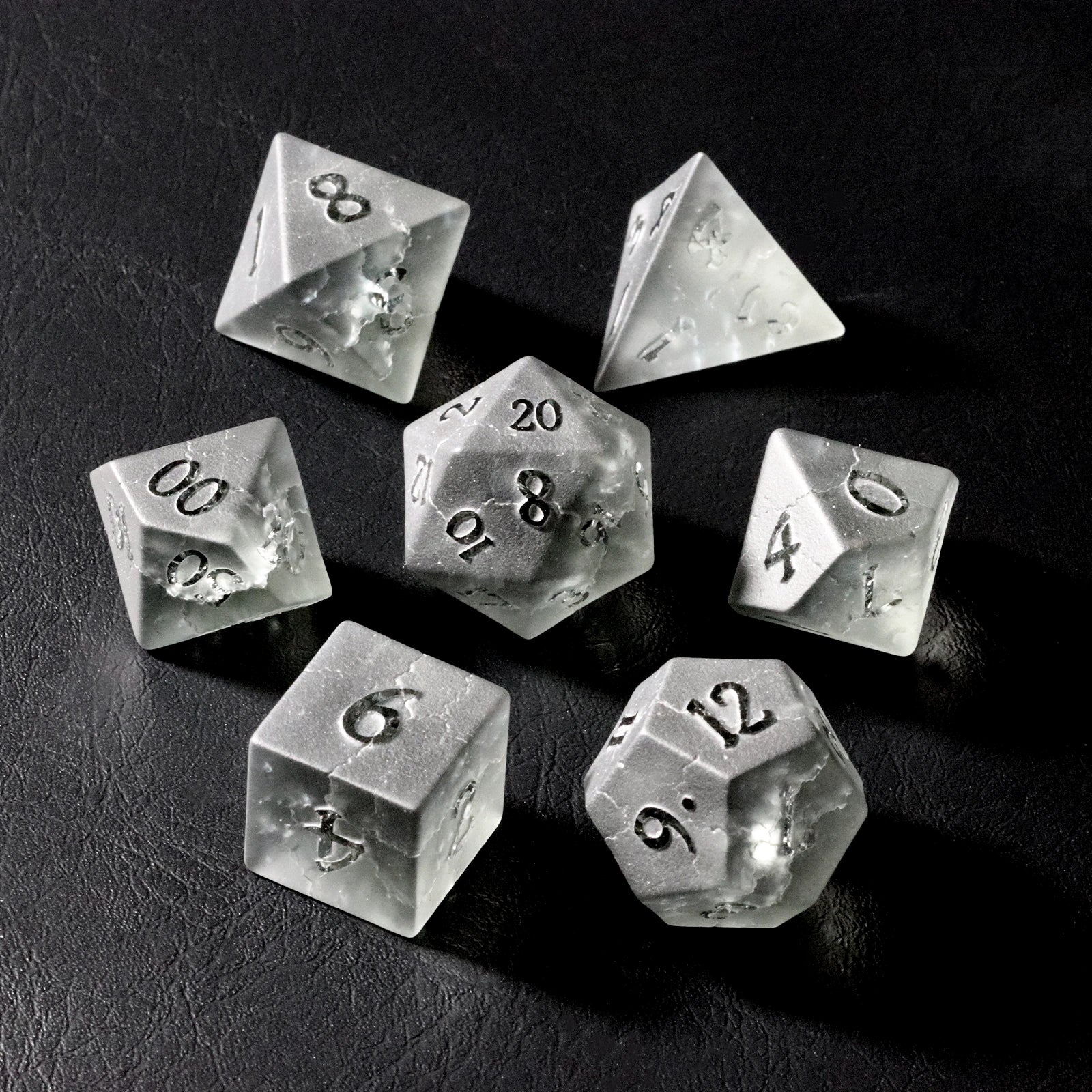 Black Lightning Zircon Engraved Glass Dice Set - DragonStone