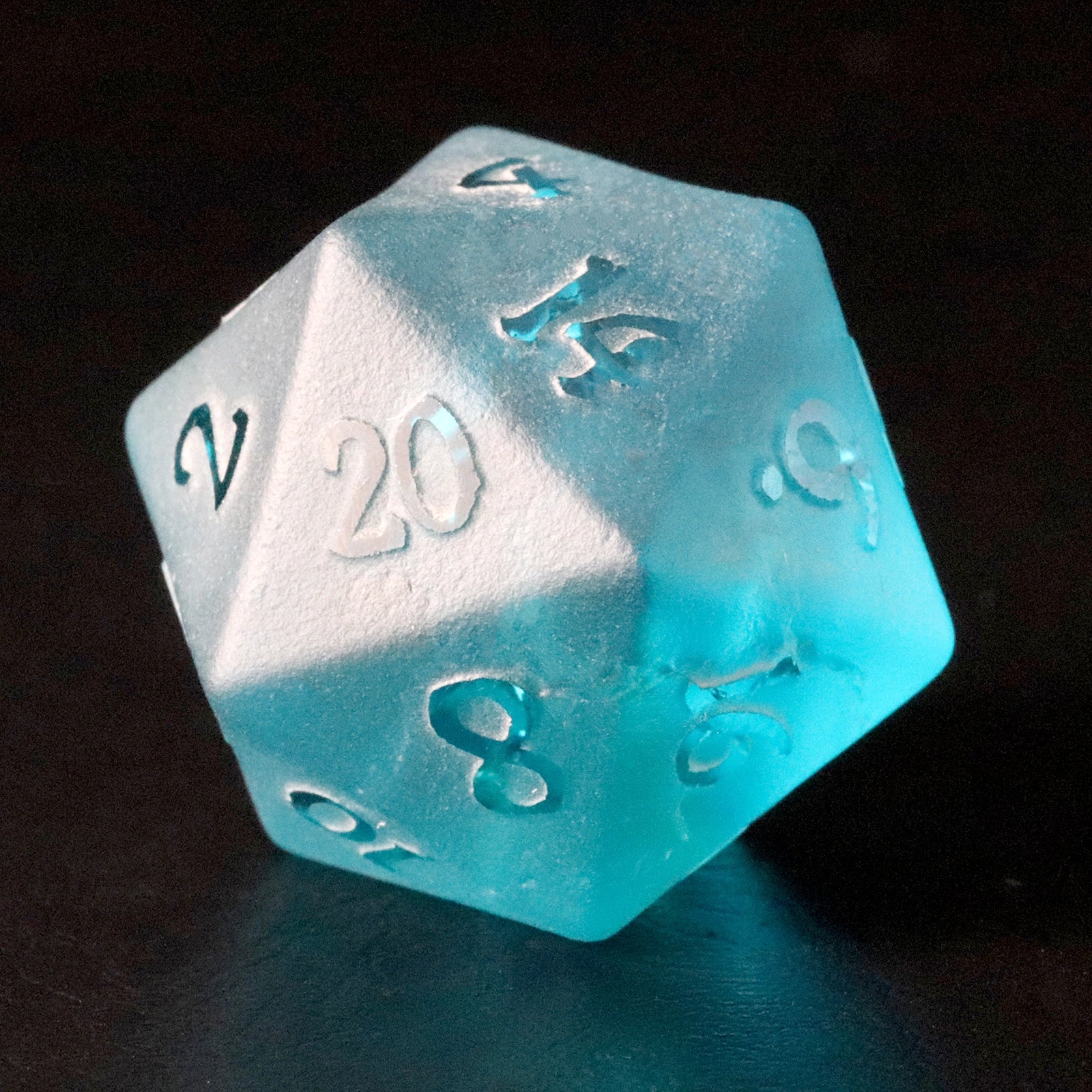 Blue Lightning Zircon Engraved Glass Dice Set - DragonStone