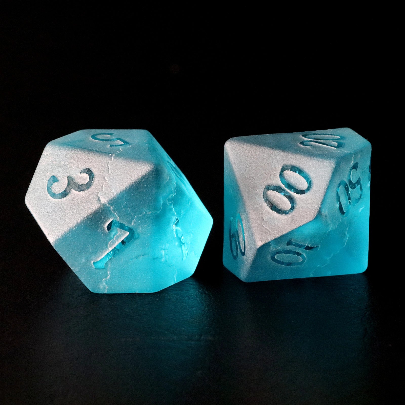Blue Lightning Zircon Engraved Glass Dice Set - DragonStone