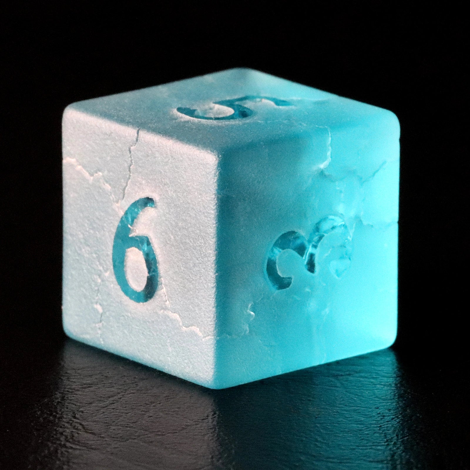 Blue Lightning Zircon Engraved Glass Dice Set - DragonStone