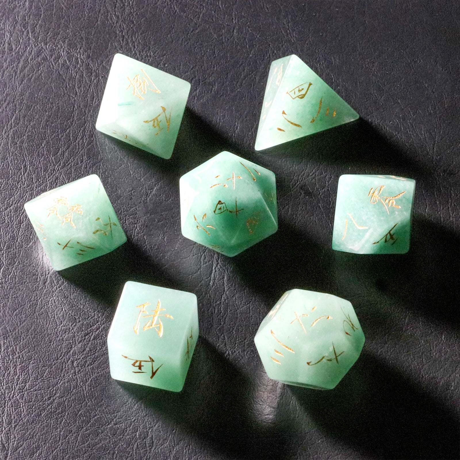 Chinese Legendary Green Aventurine Engraved Gemstone Dice Set - DragonStone