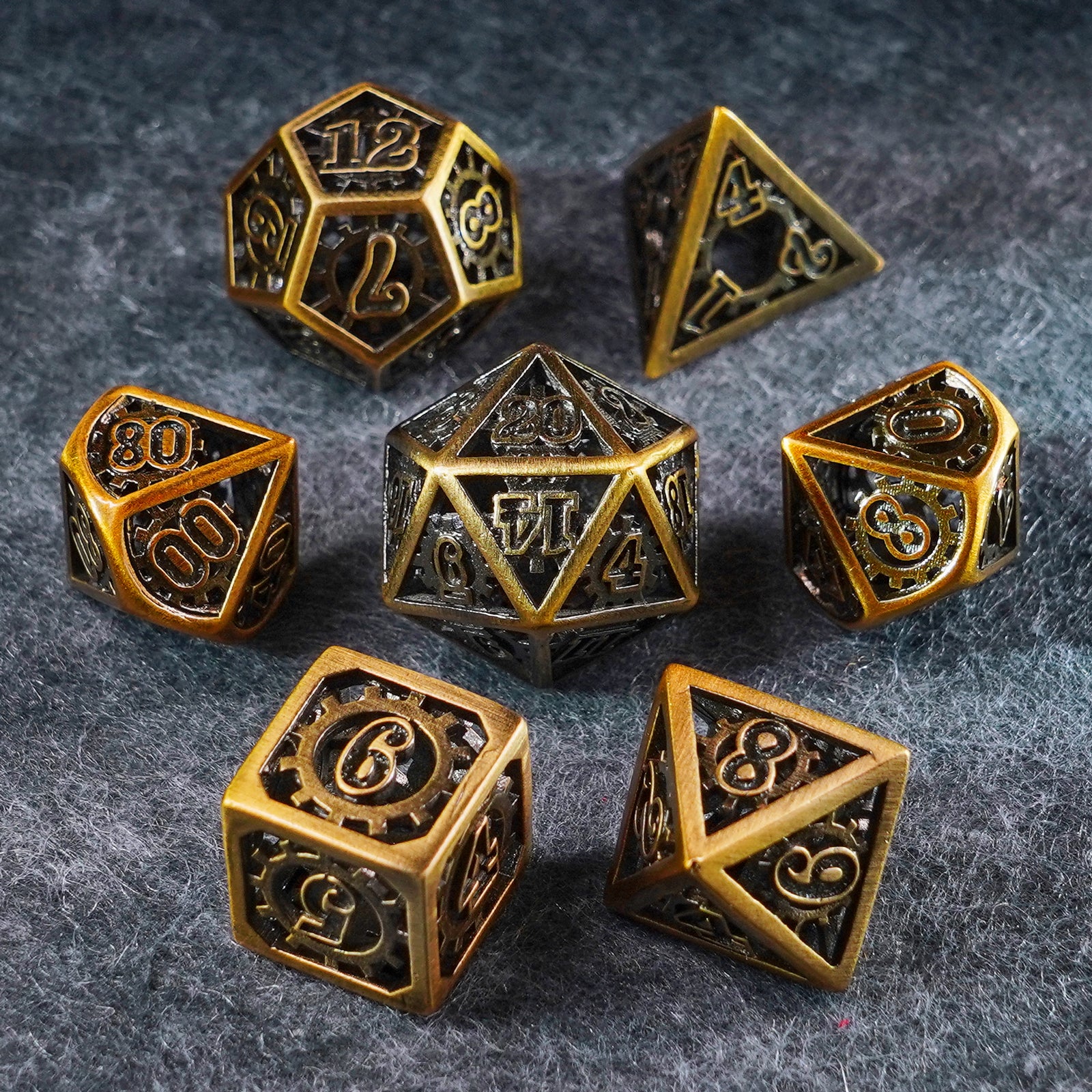 Chronomancer Gold Hollowed Metal Dice Set - DragonStone