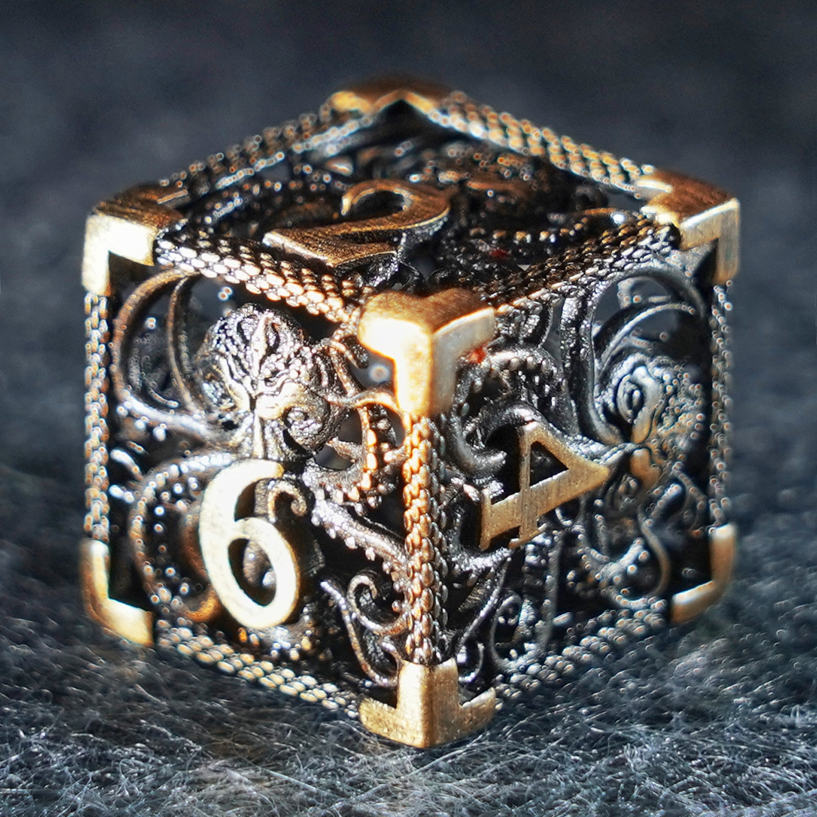 Cthulhu Gold Hollowed Metal Dice - DragonStone