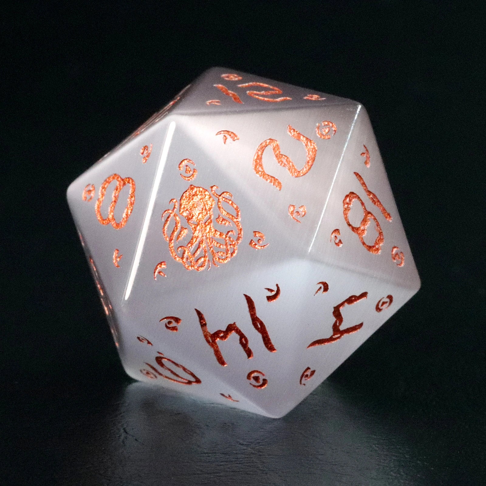 Cthulhu Gray Cat's Eye Engraved Gemstone Dice Set - DragonStone