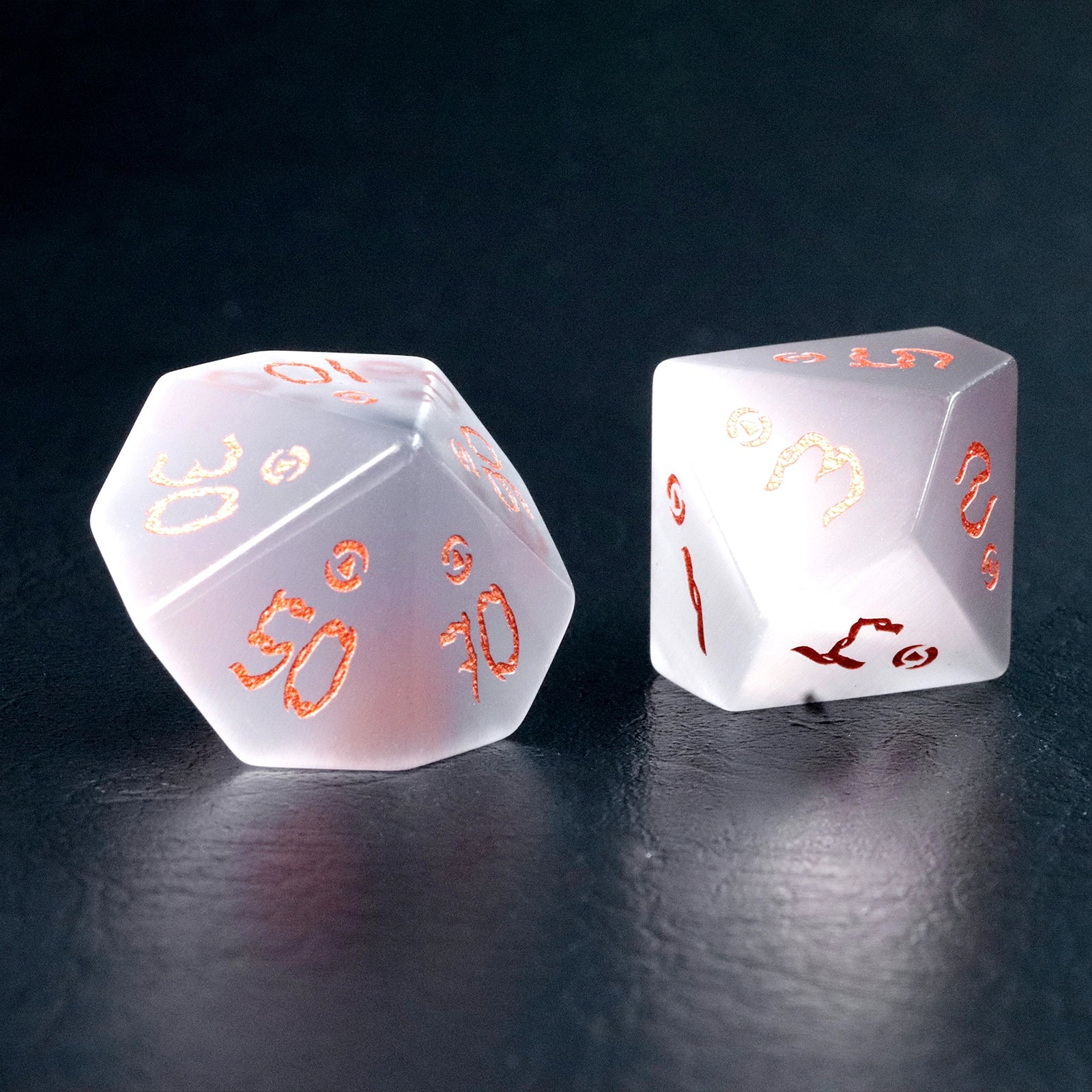 Cthulhu Gray Cat's Eye Engraved Gemstone Dice Set - DragonStone