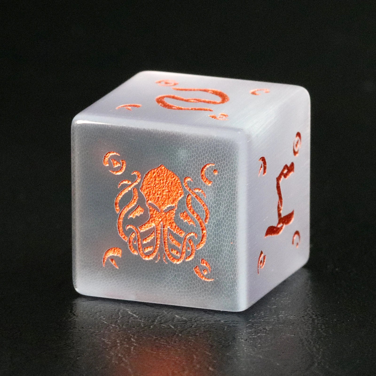 Cthulhu Gray Cat's Eye Engraved Gemstone Dice Set - DragonStone