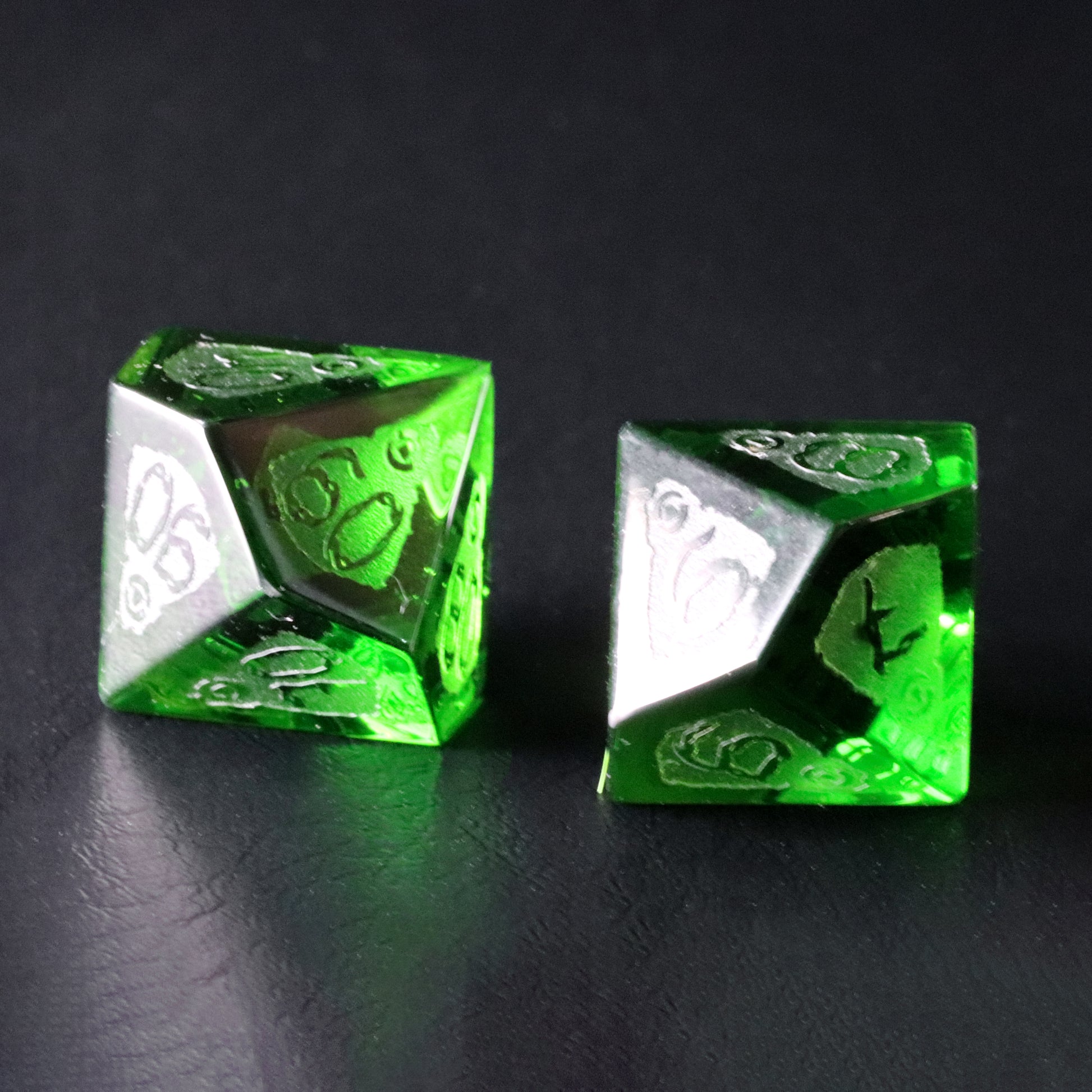 Cthulhu Peridot Engraved Gemstone Dice Set - DragonStone