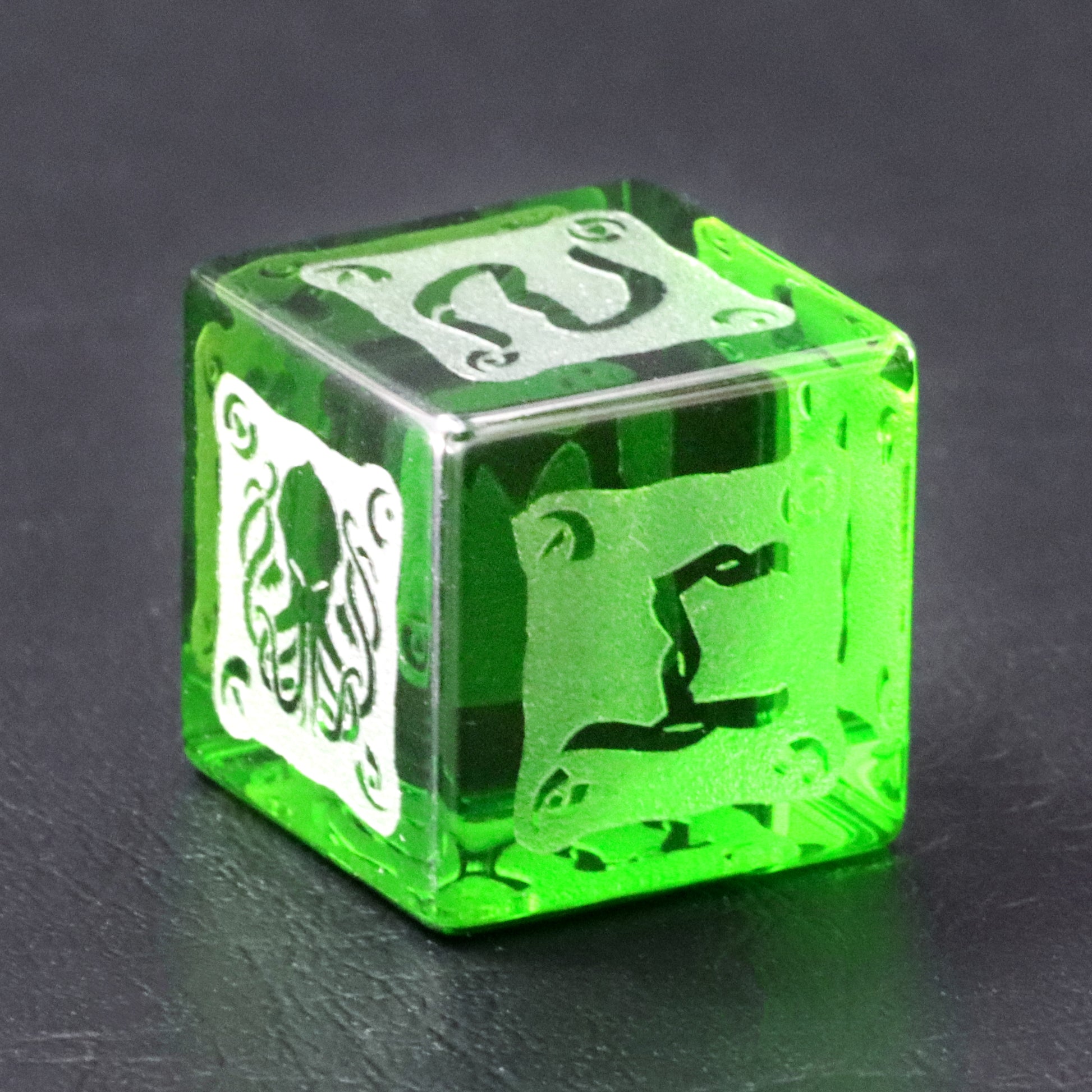 Cthulhu Peridot Engraved Gemstone Dice Set - DragonStone