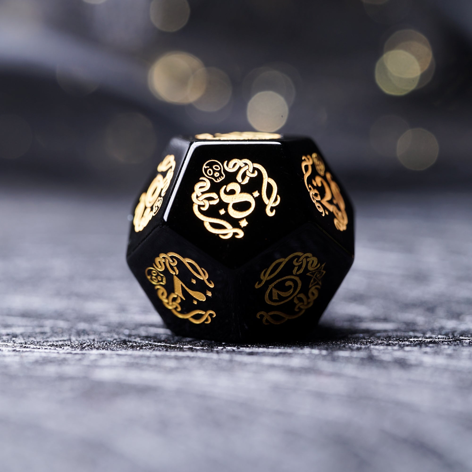 Cthulhu Tentacle Pattern Obsidian Engraved Gemstone Dice Set - DragonStone