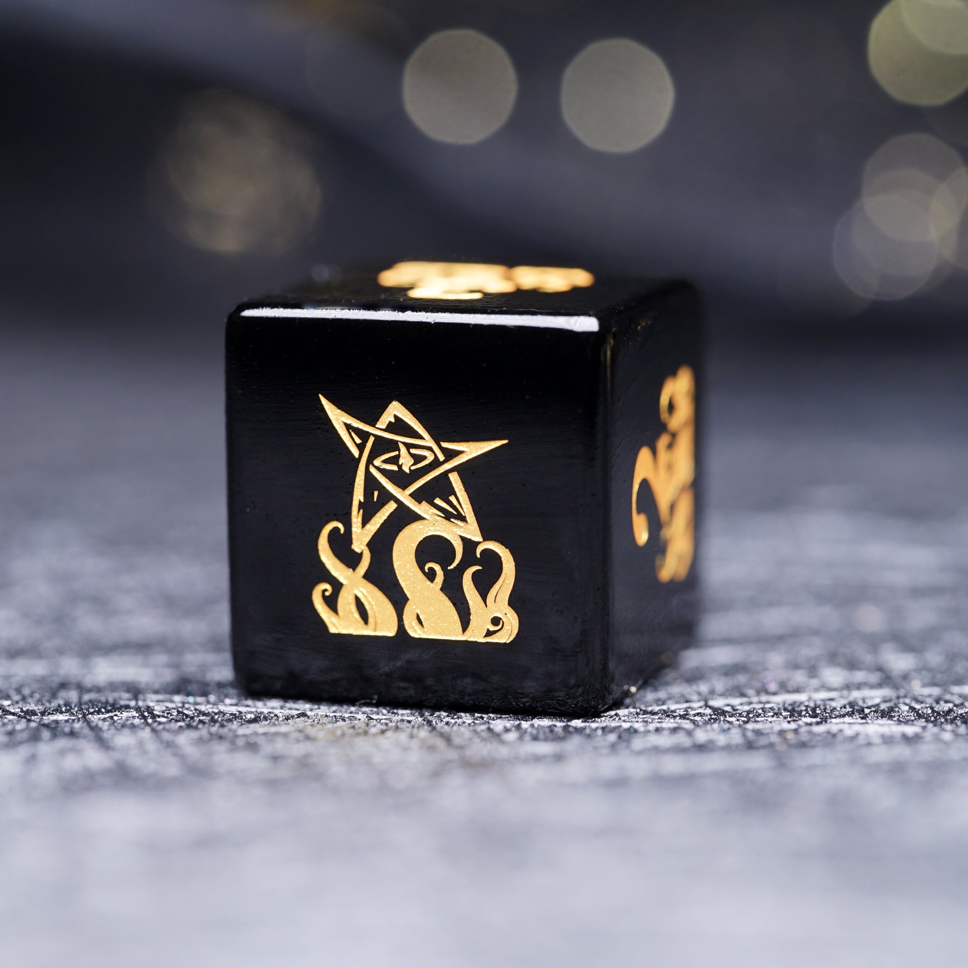 Cthulhu Tentacle Pattern Obsidian Engraved Gemstone Dice Set - DragonStone