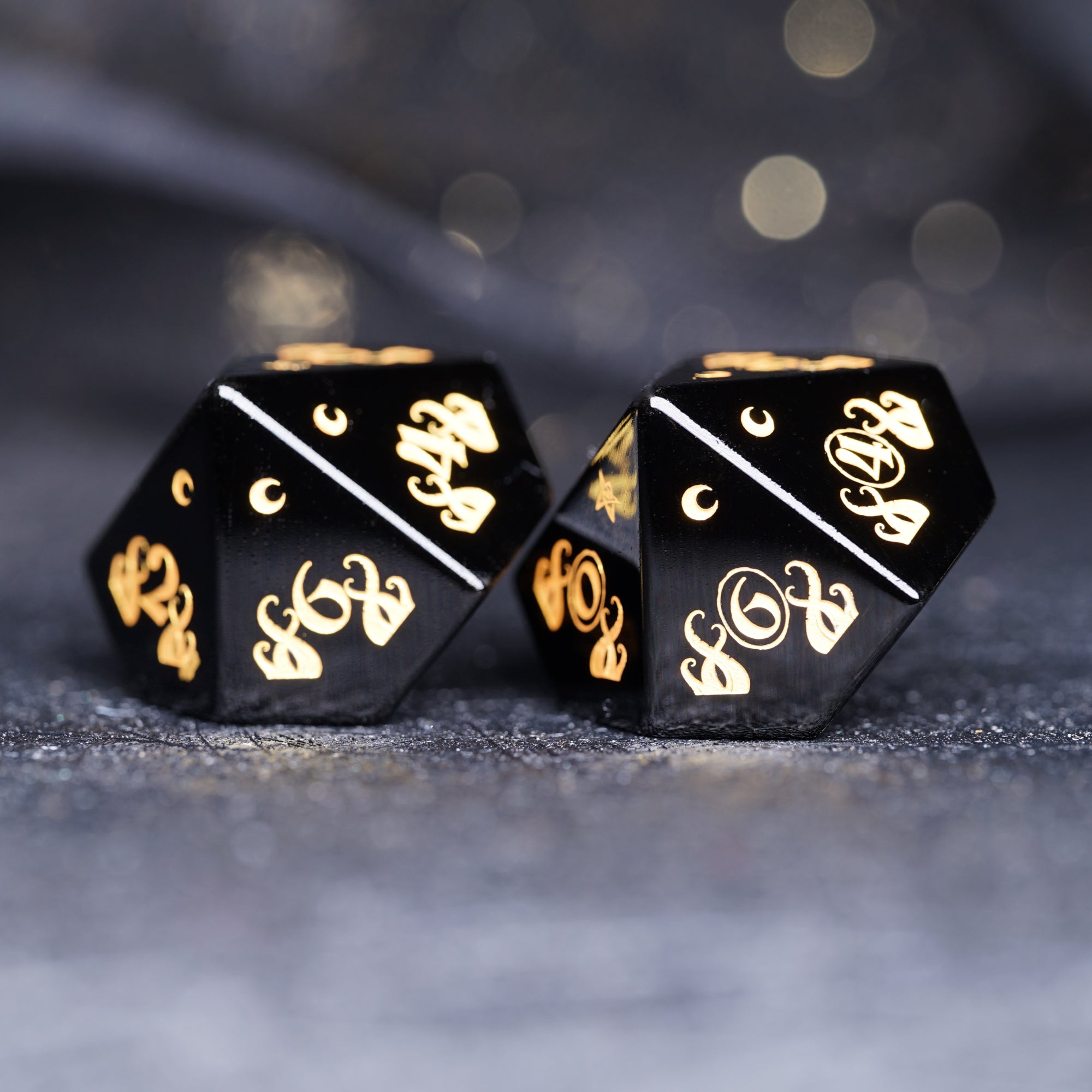 Cthulhu Tentacle Pattern Obsidian Engraved Gemstone Dice Set - DragonStone