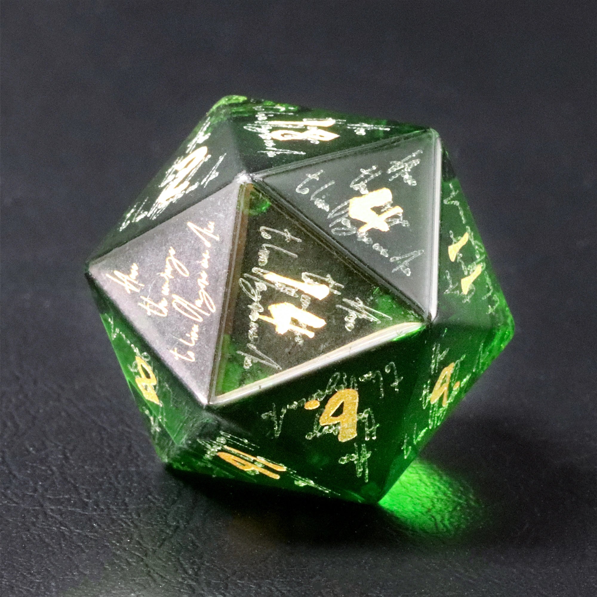 Da Vinci’s Book Green Zircon Engraved Gemstone Dice Set - DragonStone