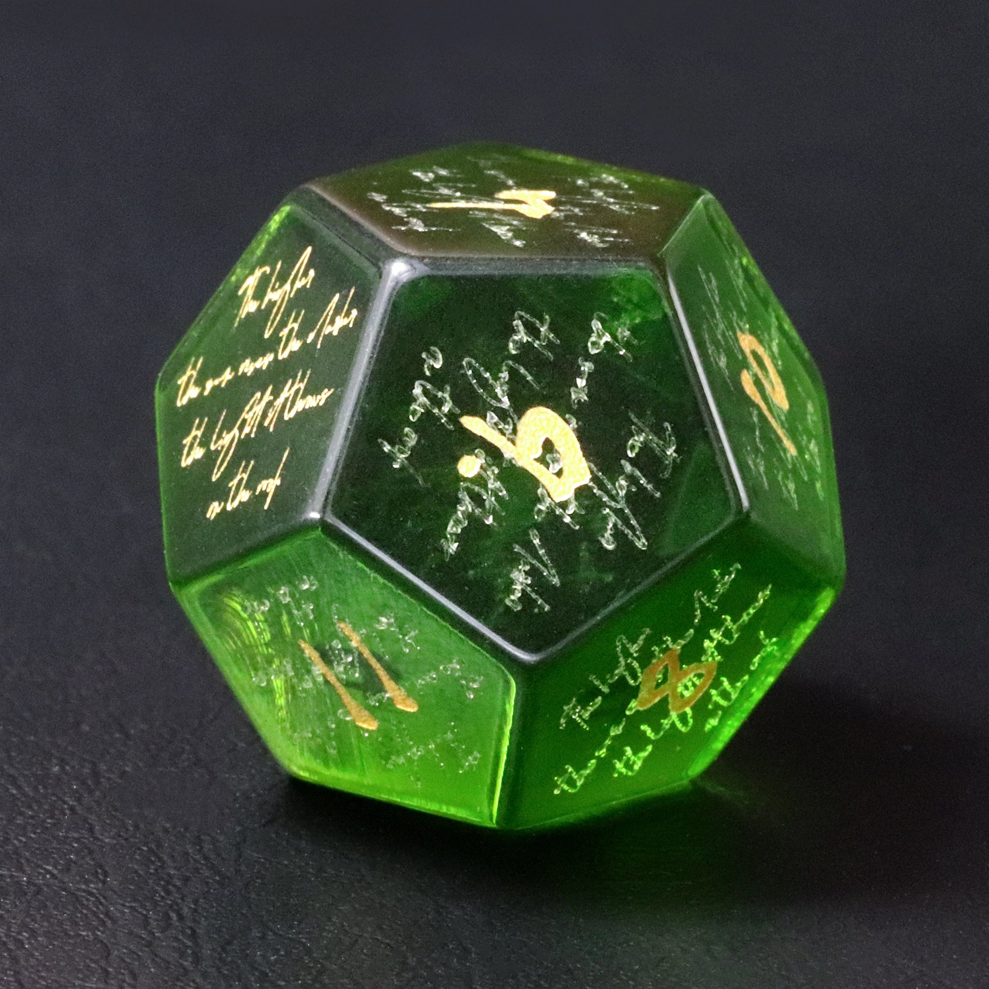 Da Vinci’s Book Green Zircon Engraved Gemstone Dice Set - DragonStone