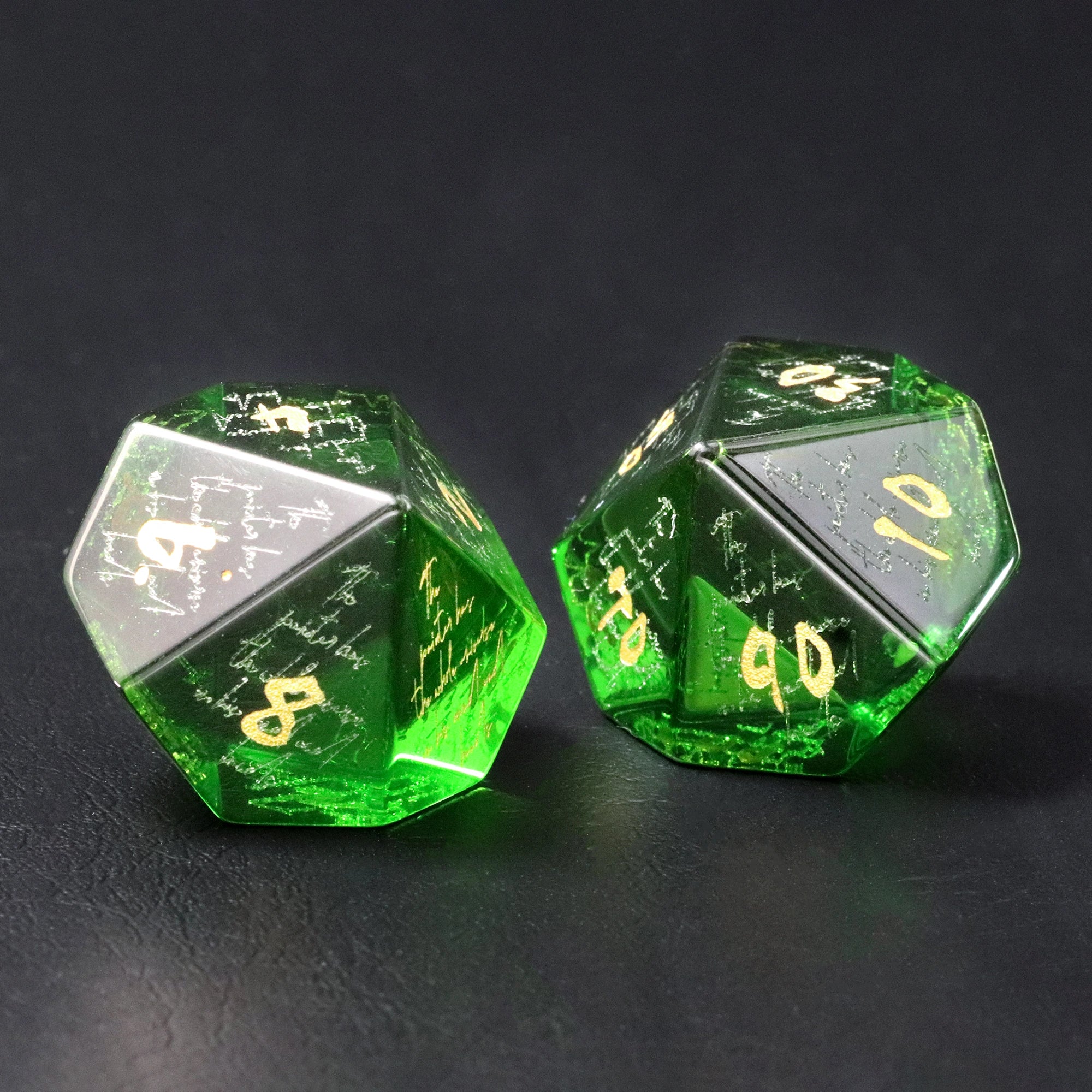 Da Vinci’s Book Green Zircon Engraved Gemstone Dice Set - DragonStone