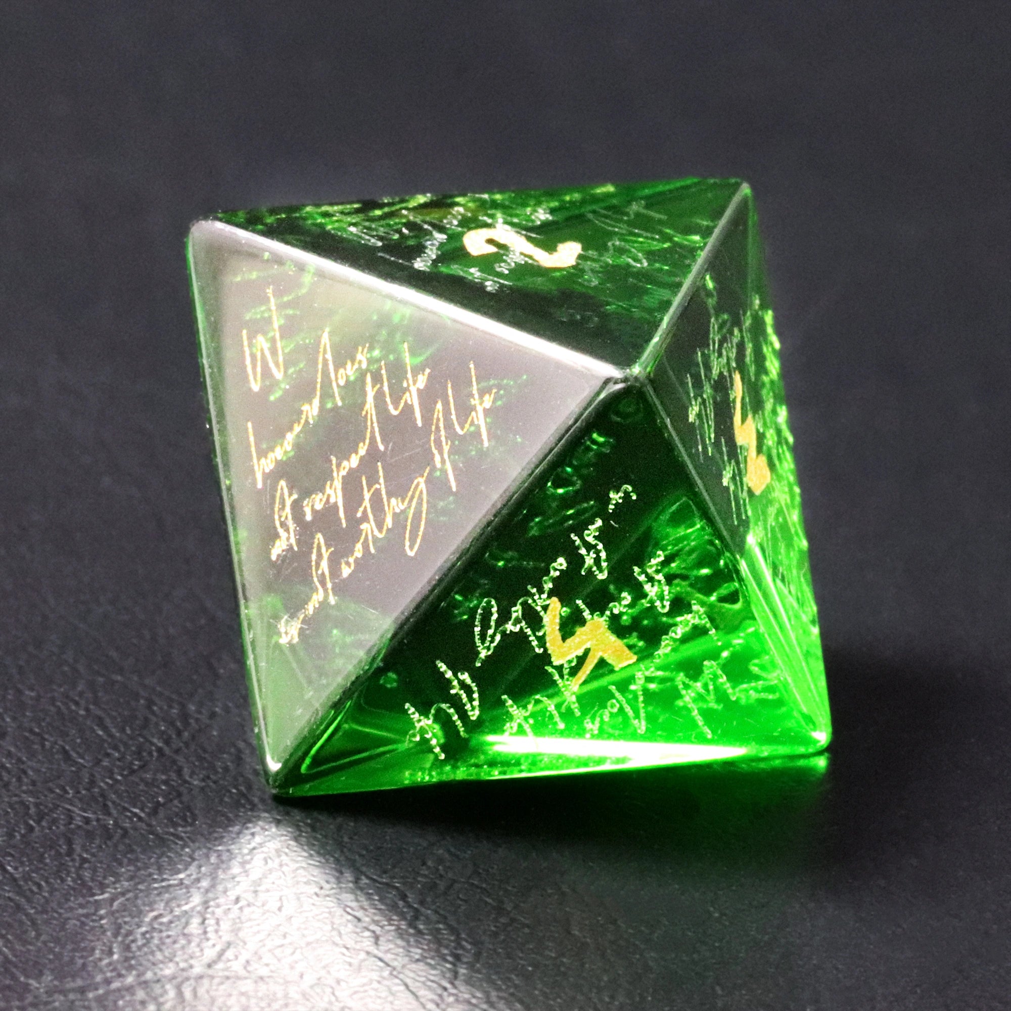 Da Vinci’s Book Green Zircon Engraved Gemstone Dice Set - DragonStone
