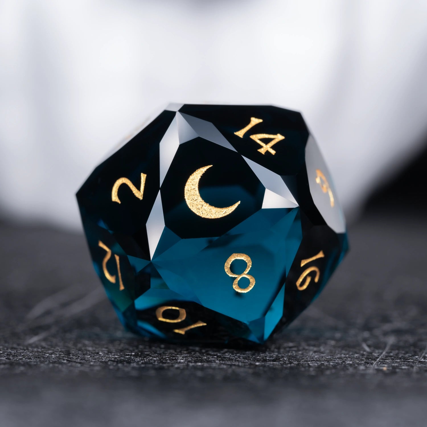 Dark Blue Multi-faceted Prism Glass Engraved Dice Set - DragonStone