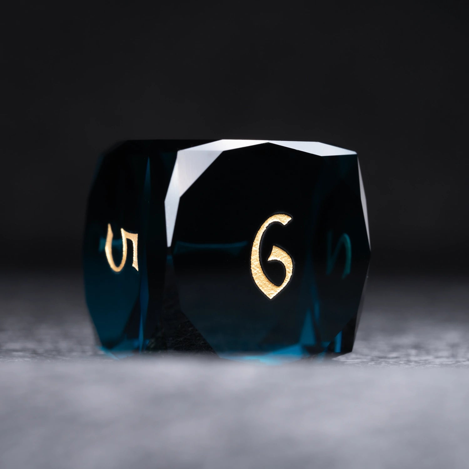 Dark Blue Multi-faceted Prism Glass Engraved Dice Set - DragonStone