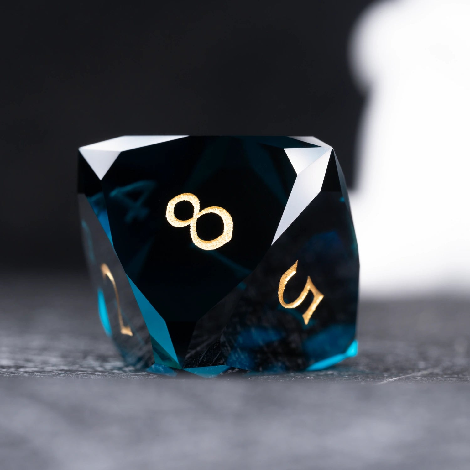 Dark Blue Multi-faceted Prism Glass Engraved Dice Set - DragonStone