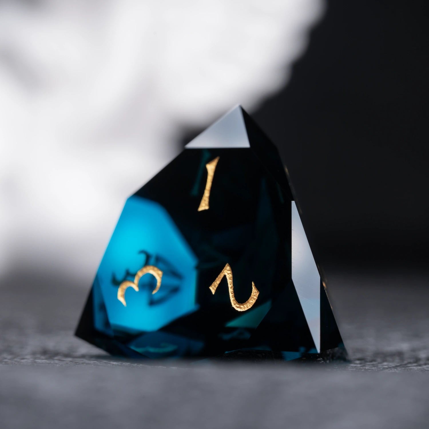 Dark Blue Multi-faceted Prism Glass Engraved Dice Set - DragonStone