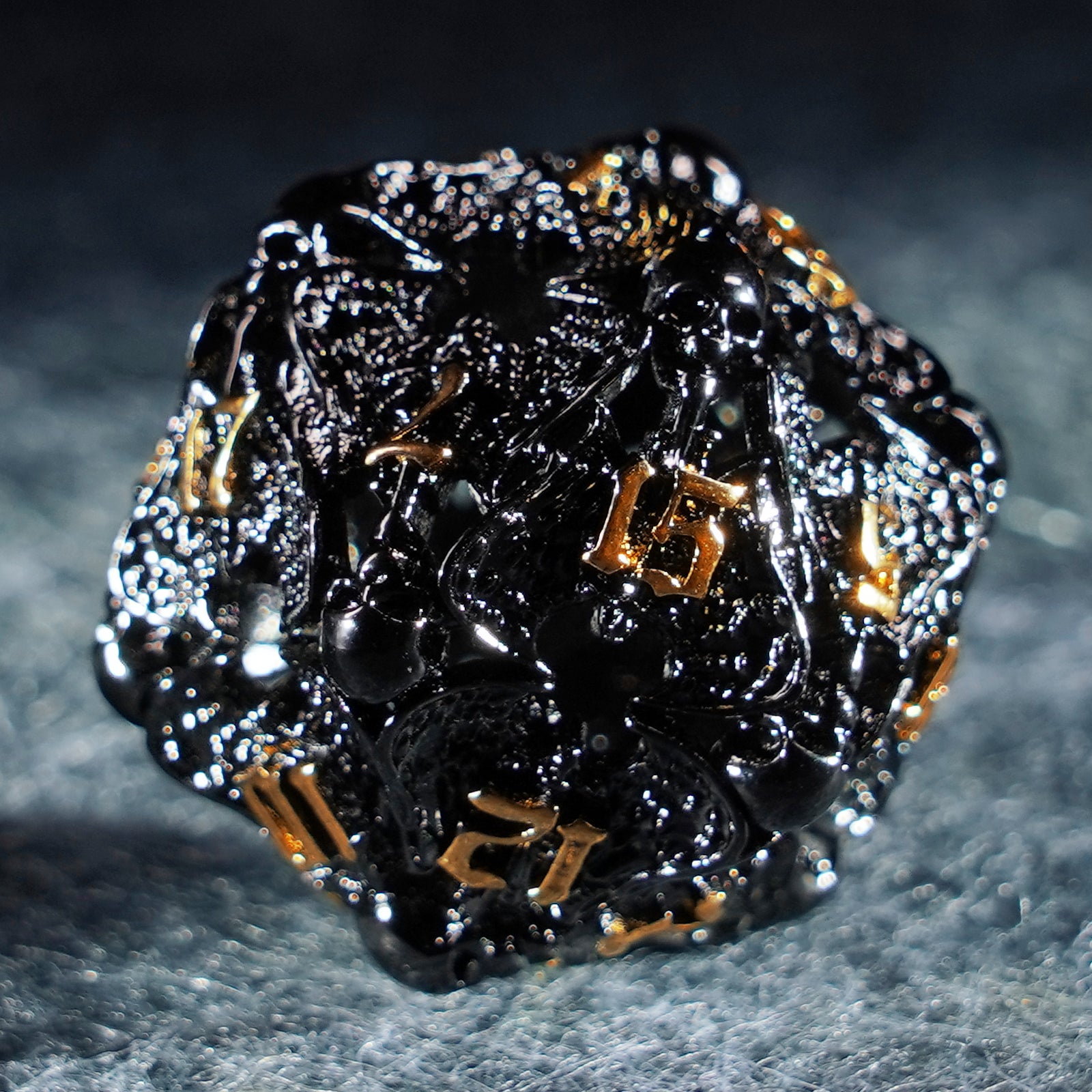 Deathwing Hollowed Black Metal Dice - DragonStone