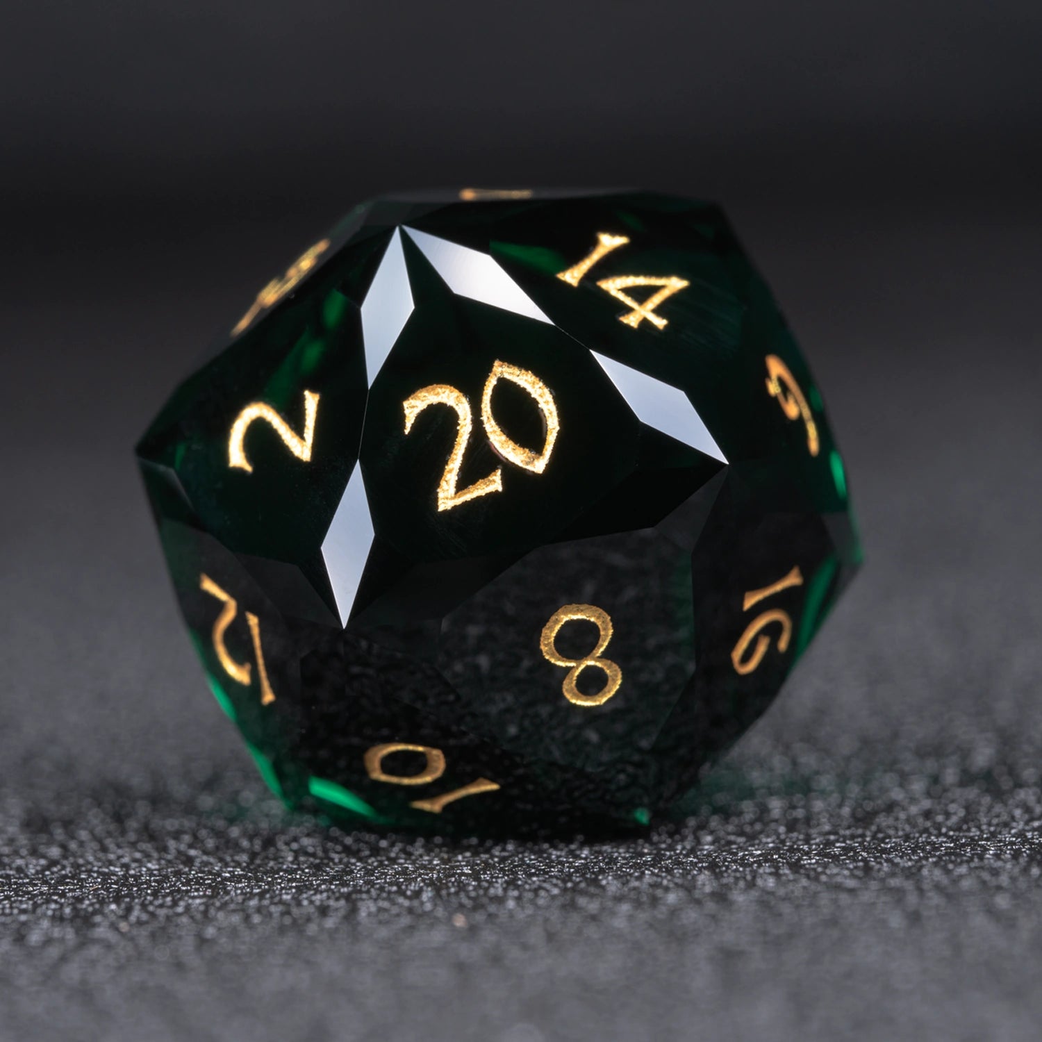 Deep Green Multi-faceted Prism Glass Engraved Dice Set - DragonStone