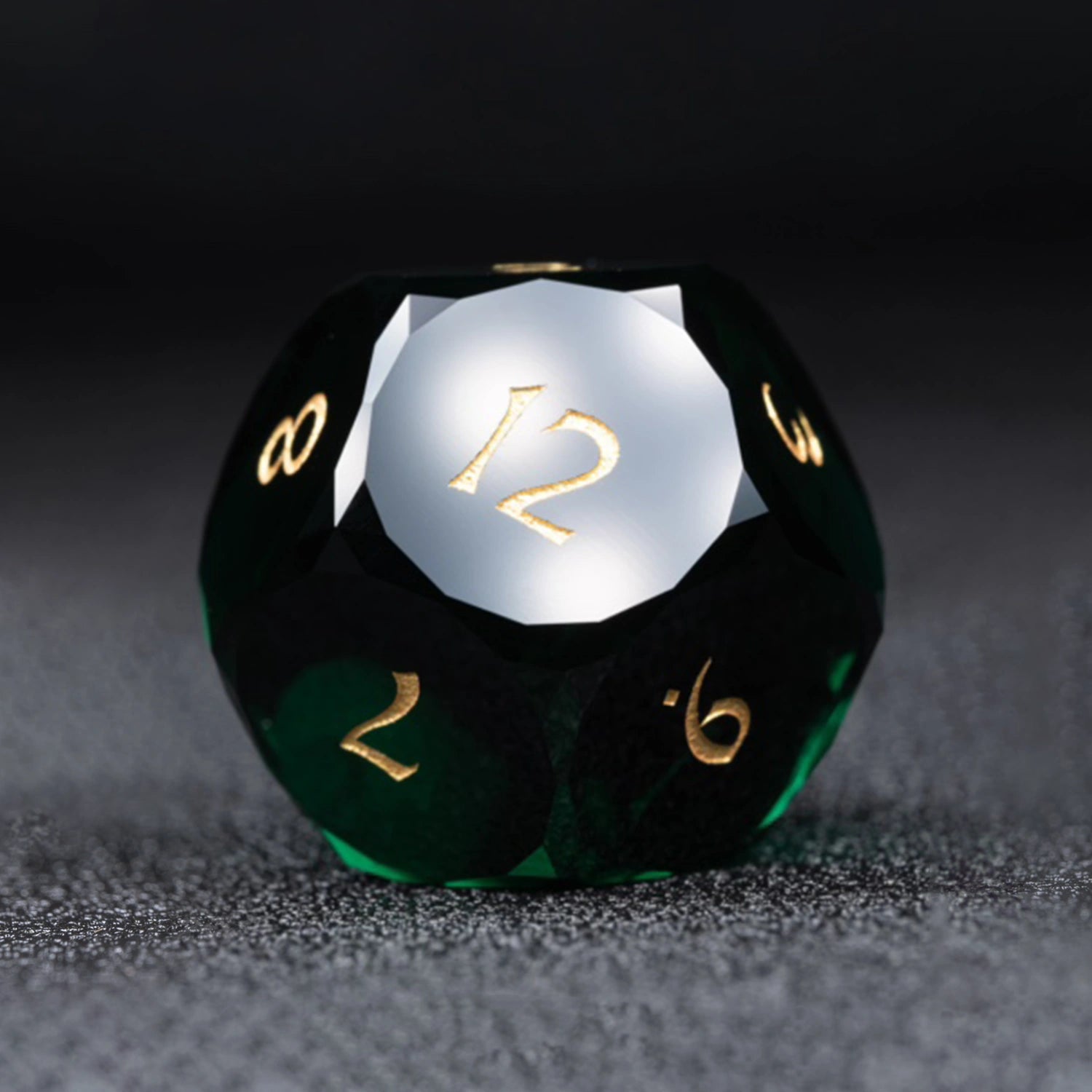 Deep Green Multi-faceted Prism Glass Engraved Dice Set - DragonStone