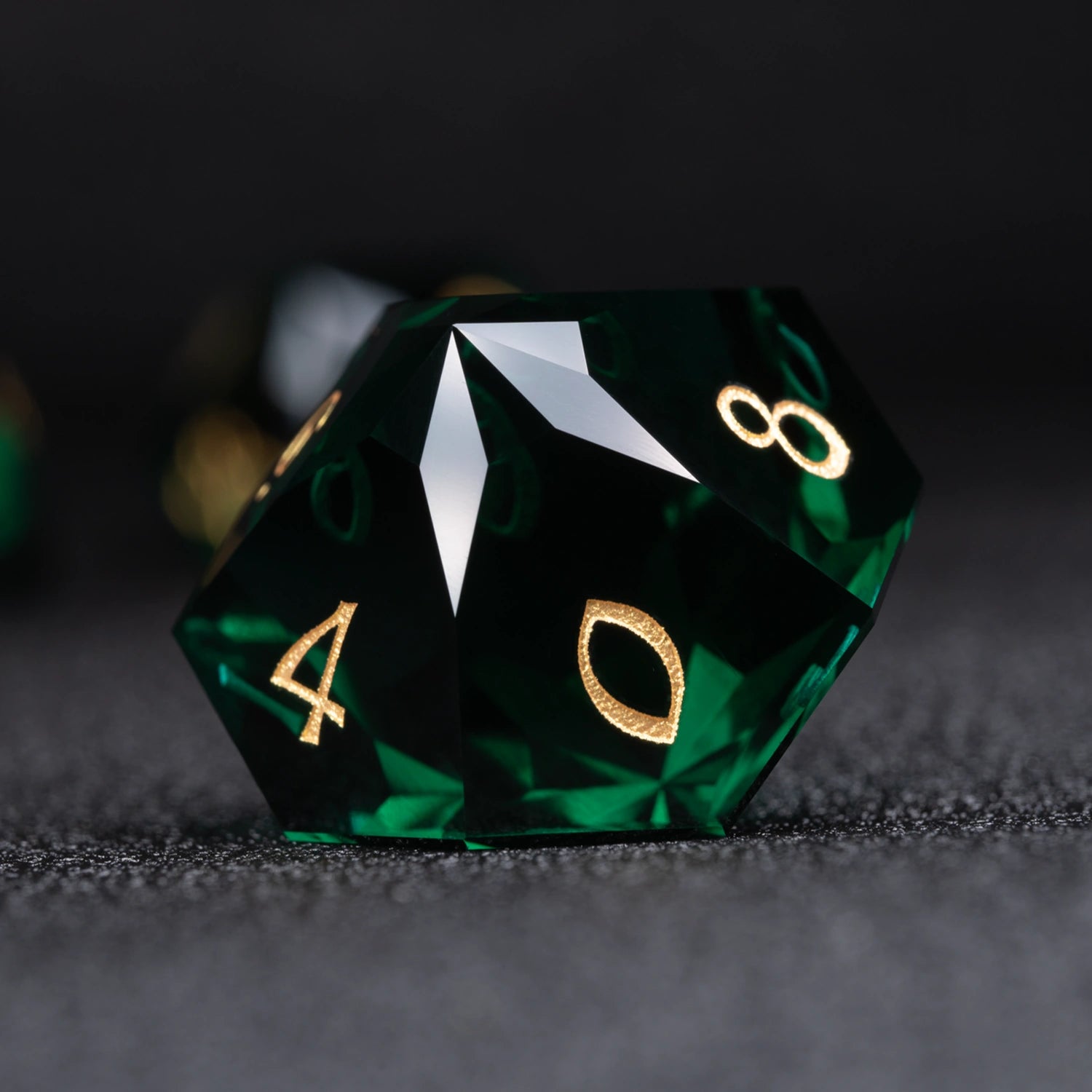 Deep Green Multi-faceted Prism Glass Engraved Dice Set - DragonStone