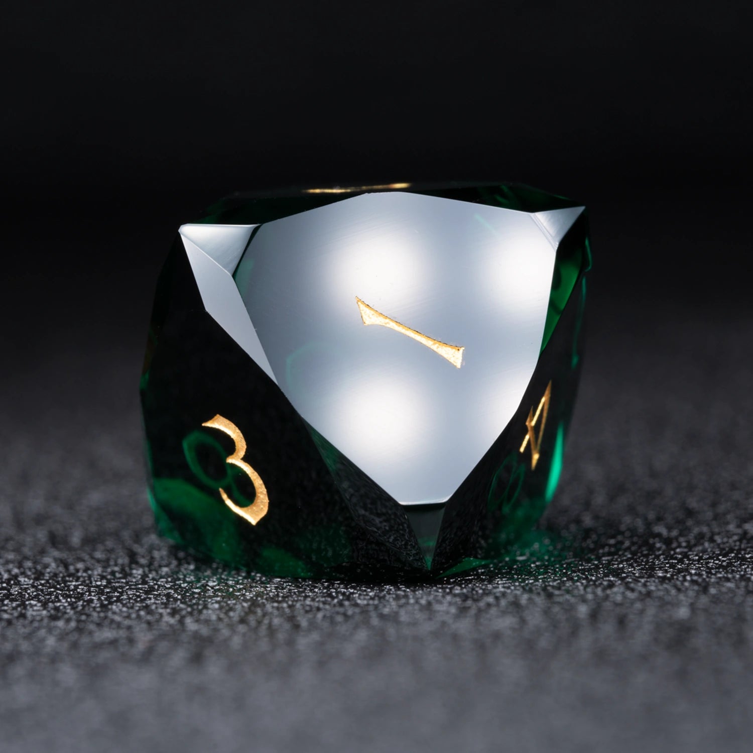 Deep Green Multi-faceted Prism Glass Engraved Dice Set - DragonStone