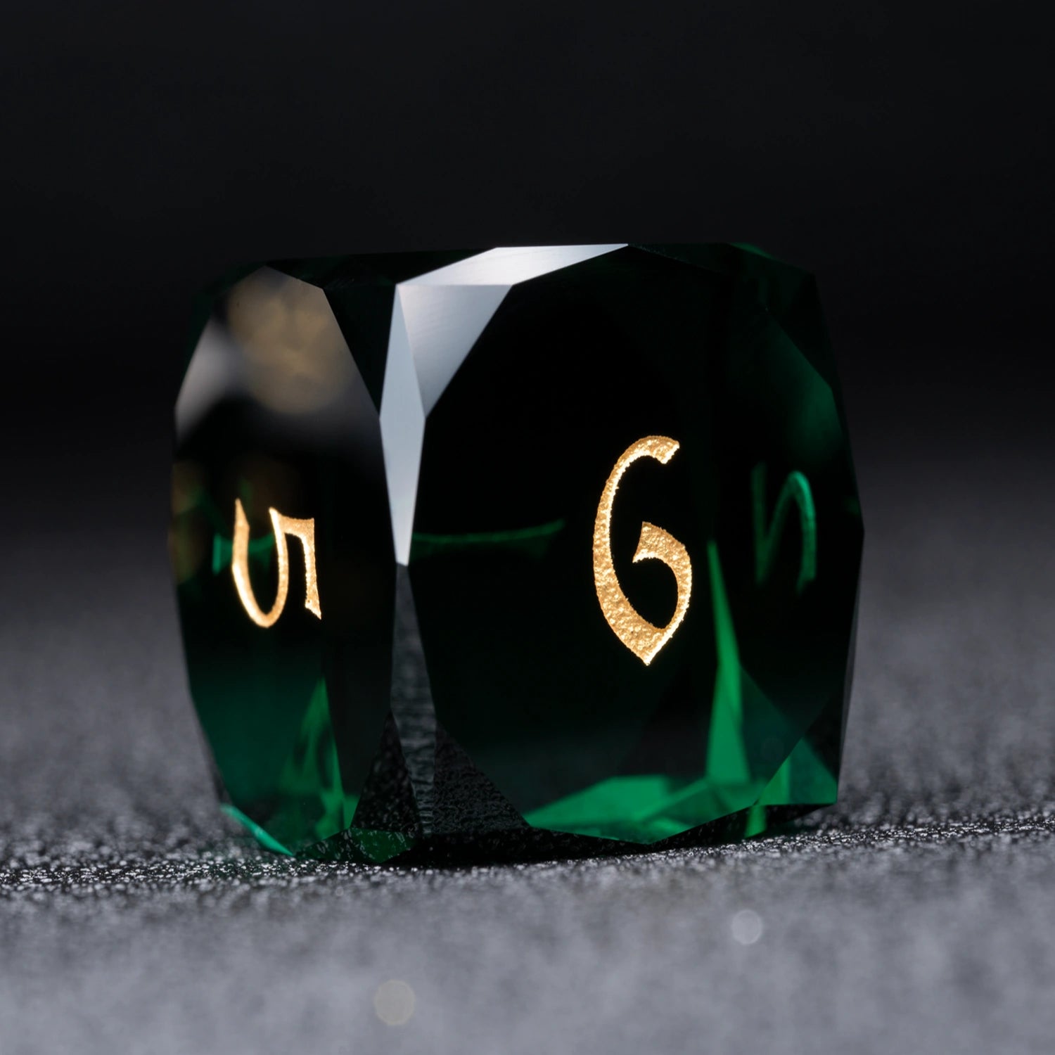 Deep Green Multi-faceted Prism Glass Engraved Dice Set - DragonStone