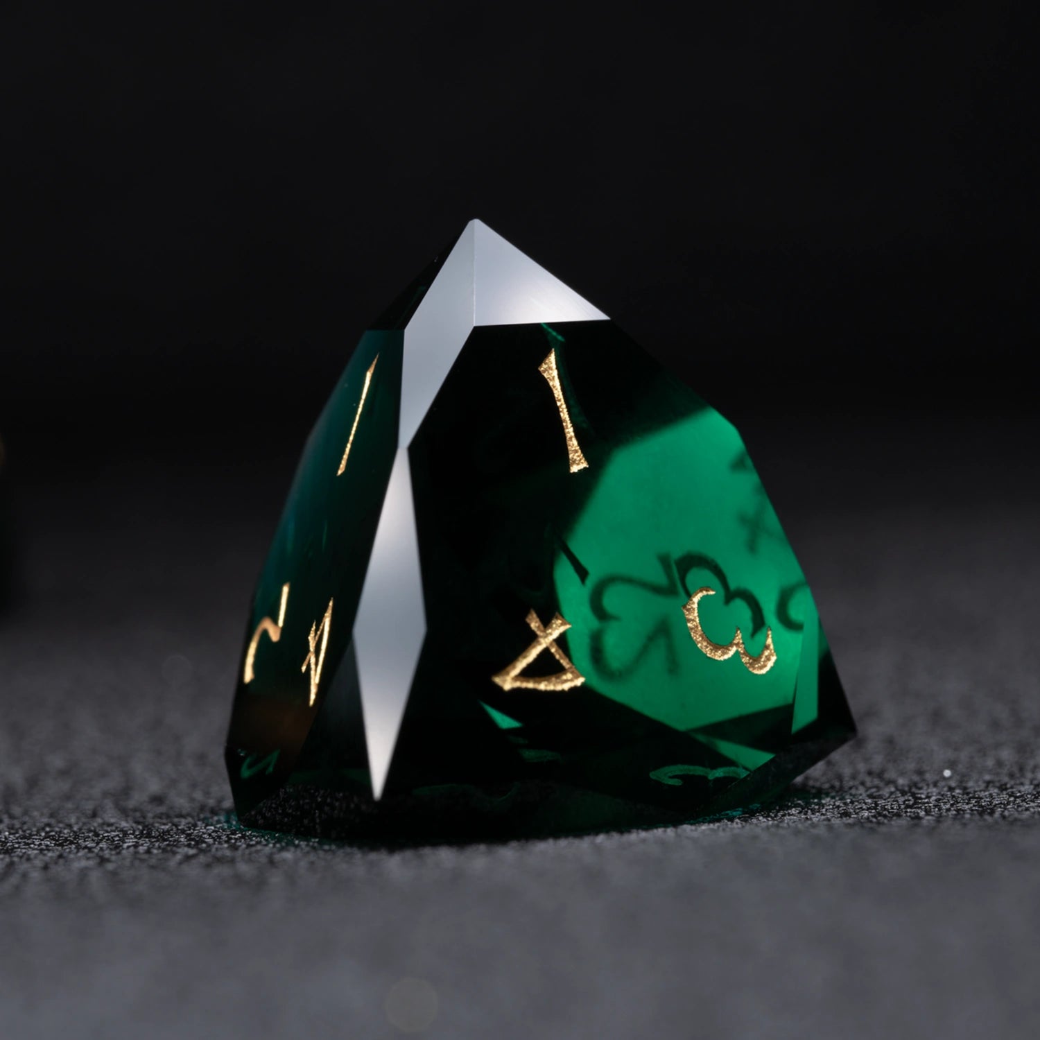 Deep Green Multi-faceted Prism Glass Engraved Dice Set - DragonStone