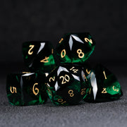 Deep Green Multi-faceted Prism Glass Engraved Dice Set - DragonStone