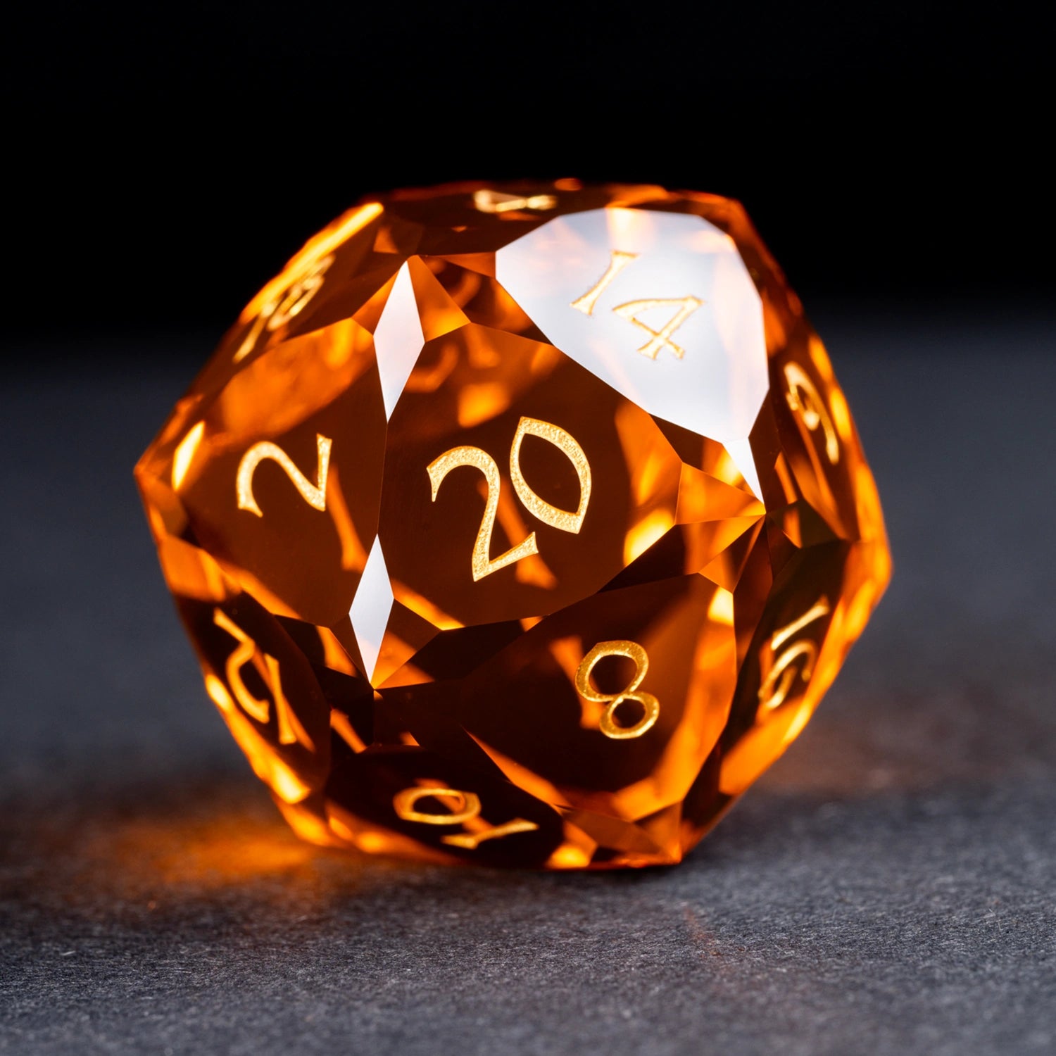 Deep Orange Multi-faceted Prism Glass Engraved Dice Set - DragonStone