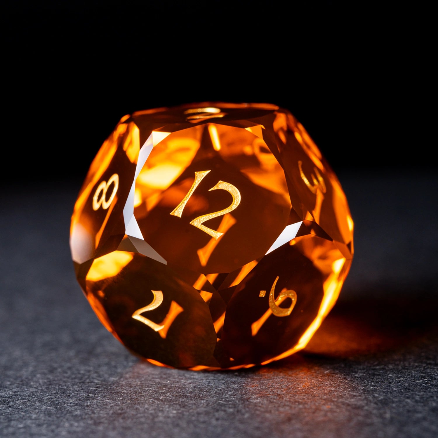 Deep Orange Multi-faceted Prism Glass Engraved Dice Set - DragonStone